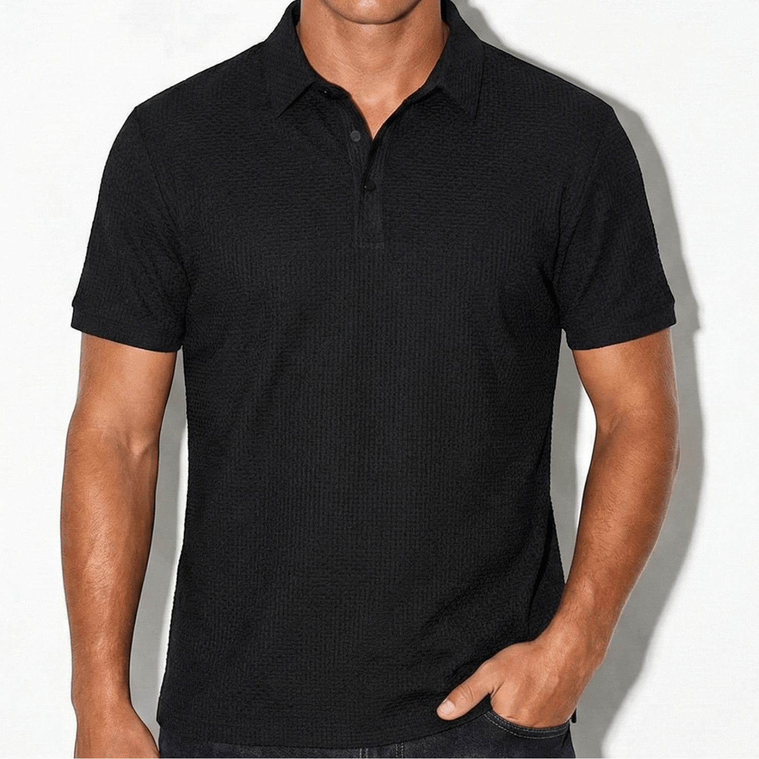 Charles - Men's Wrinkle - Resistant Polo Shirt with Classic Collar - Shirt - Black - Jones & Smith