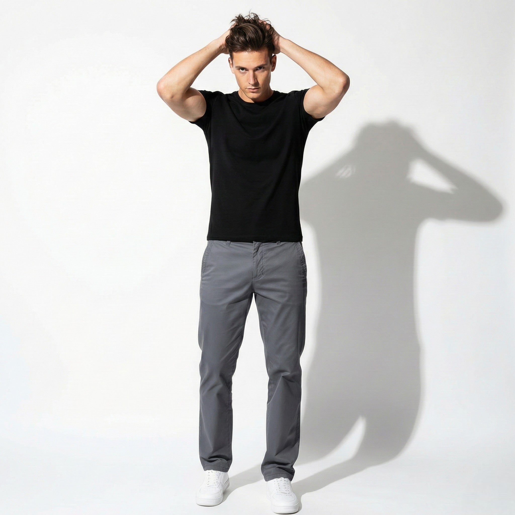 Charlie - Men's Relaxed - Fit Chino Trousers with Elastic Waist - Pants - Dark grey - Jones & Smith