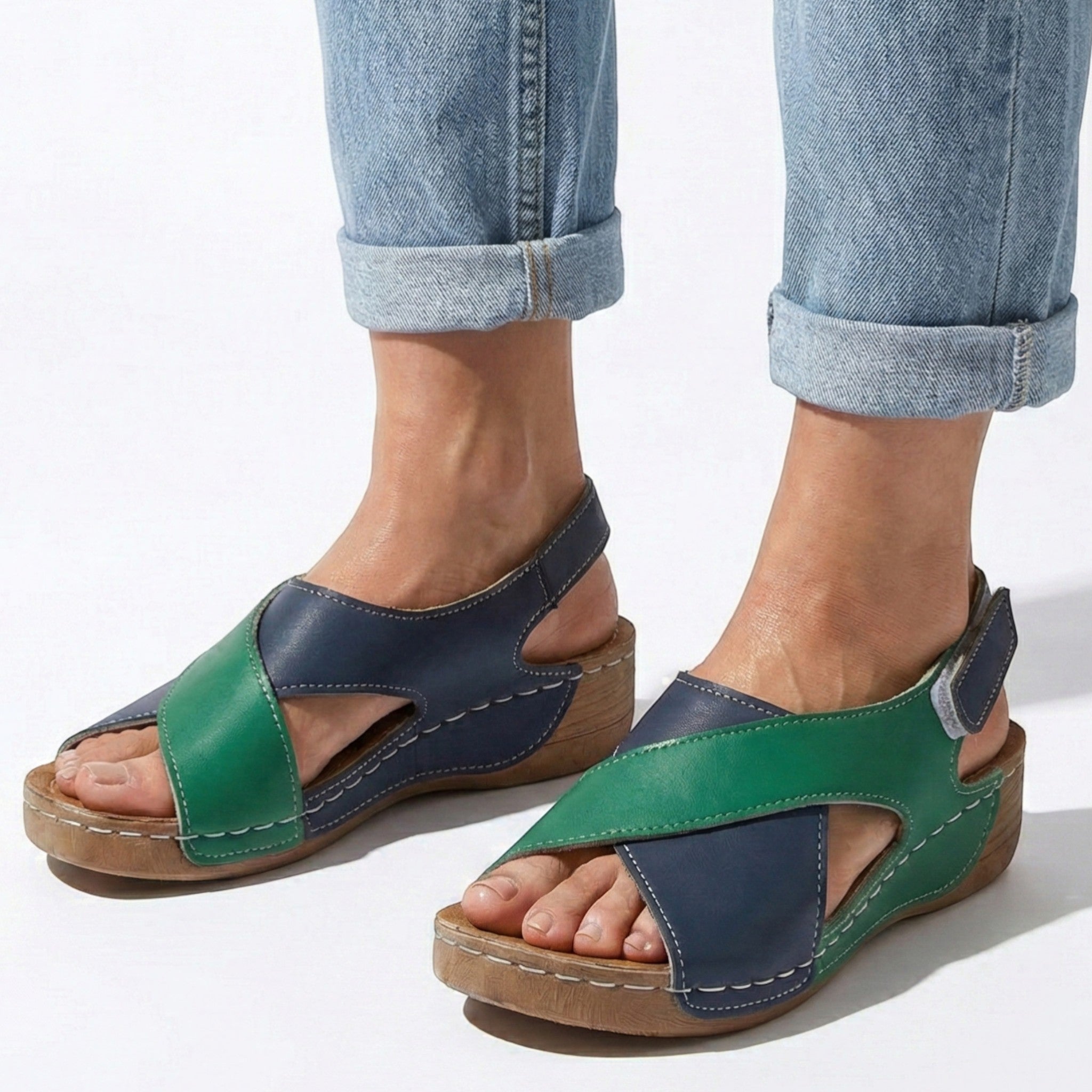 Charlotte - Women's Sandals with Arch Support and Wedge Heel - Sandals - Green - Jones & Smith
