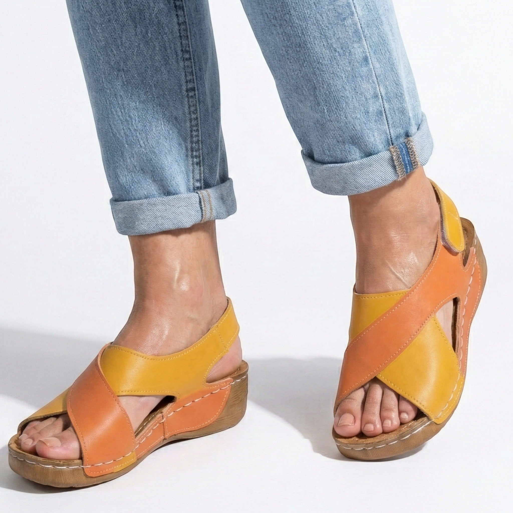 Charlotte - Women's Sandals with Arch Support and Wedge Heel - Sandals - Orange - Jones & Smith