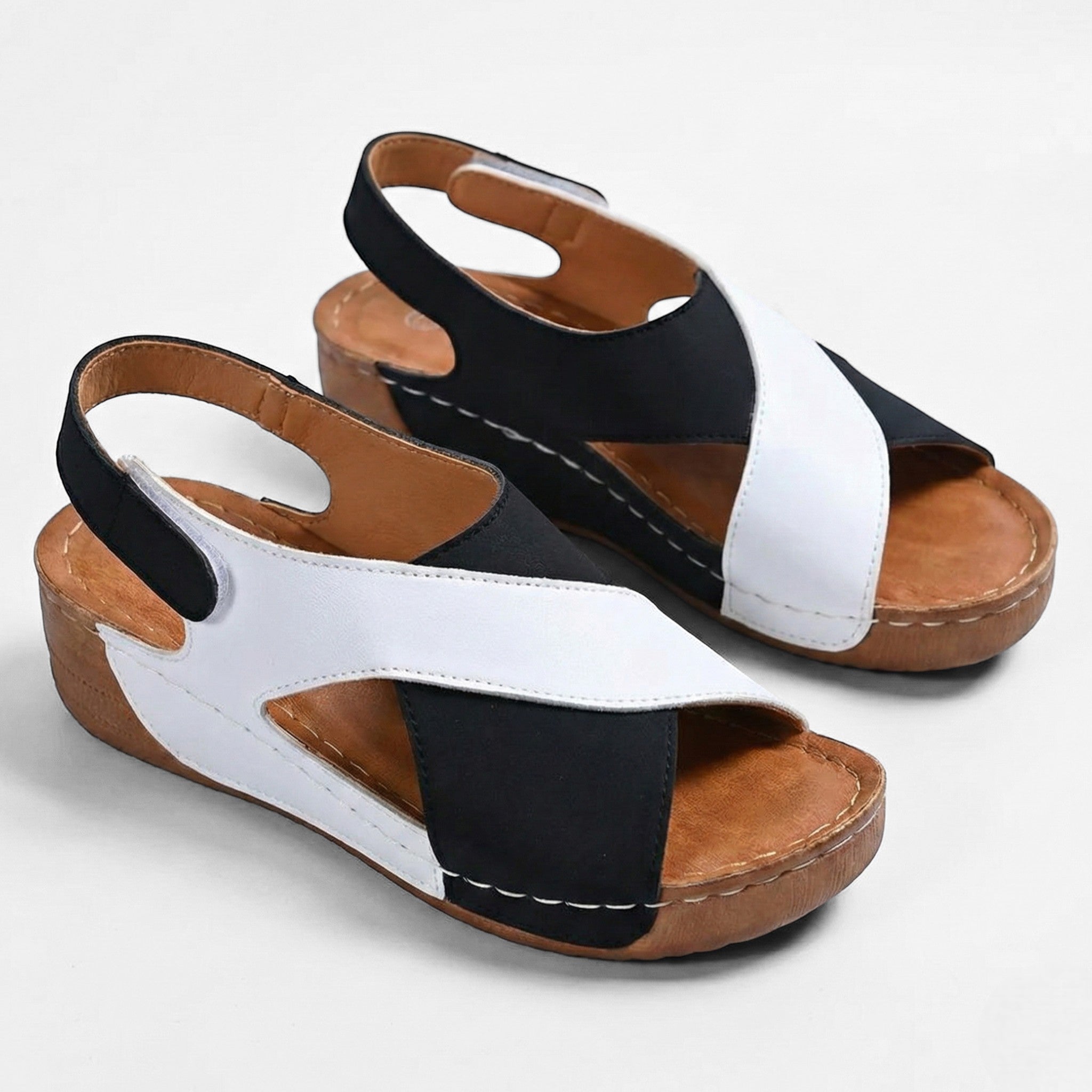 Charlotte - Women's Sandals with Arch Support and Wedge Heel - Sandals - Black - Jones & Smith