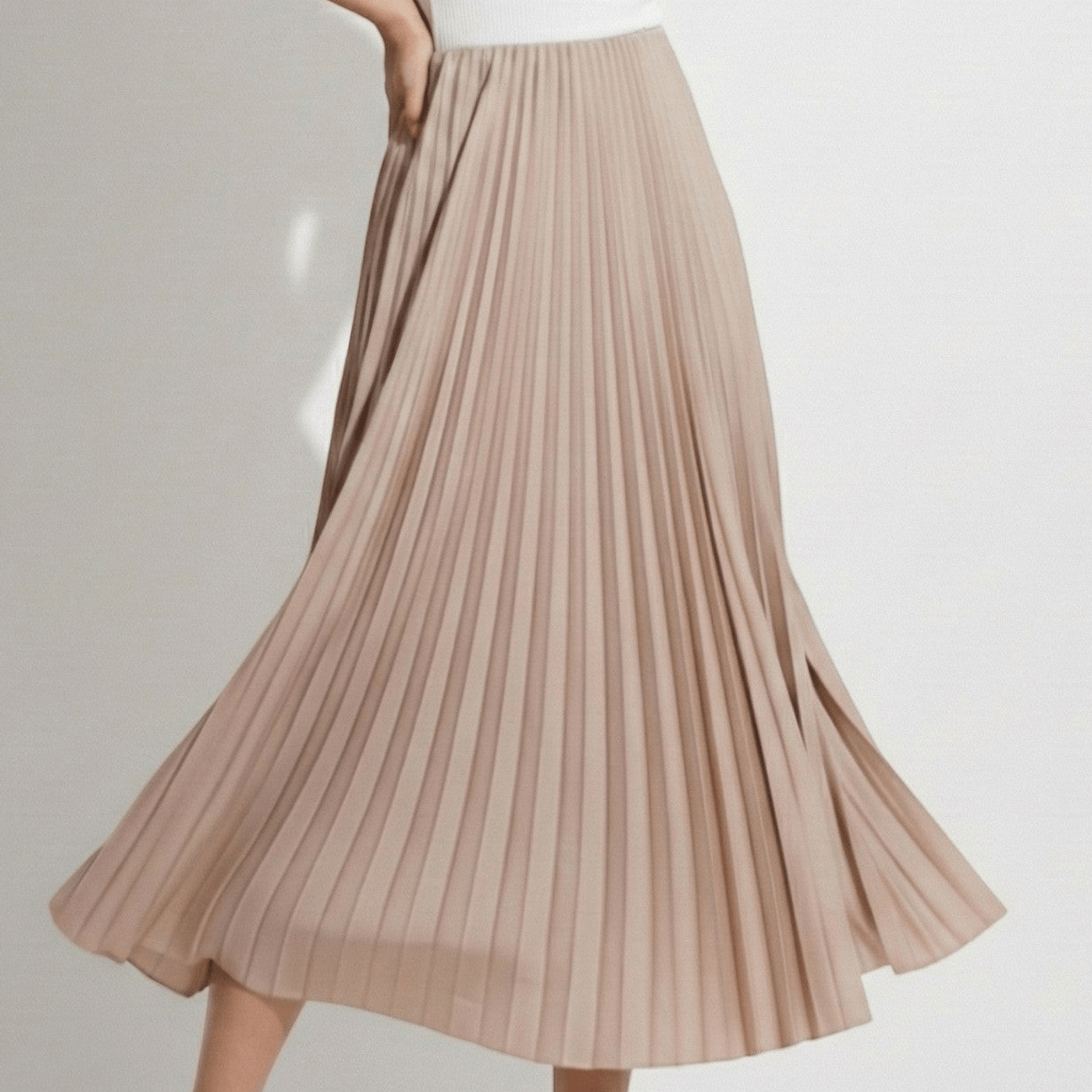Chloe - Women's Pleated Satin Skirt - Skirts - Nude - Jones & Smith