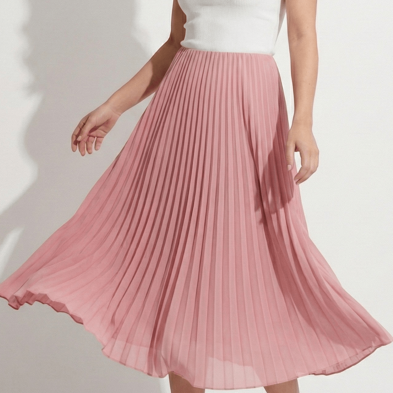 Chloe - Women's Pleated Satin Skirt - Skirts - Pink - Jones & Smith