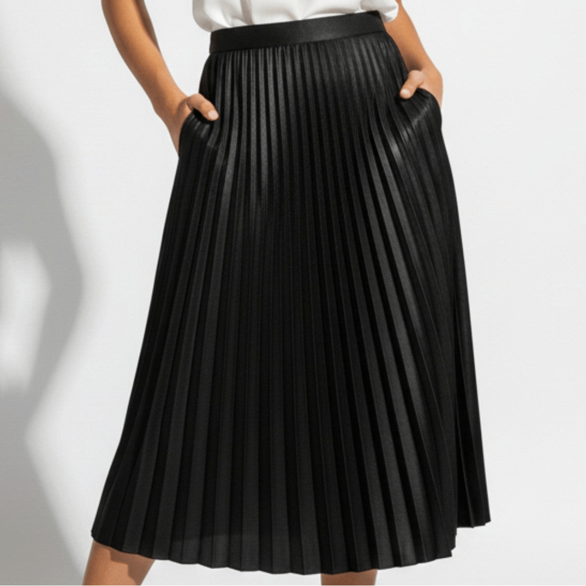 Chloe - Women's Pleated Satin Skirt - Skirts - Black - Jones & Smith