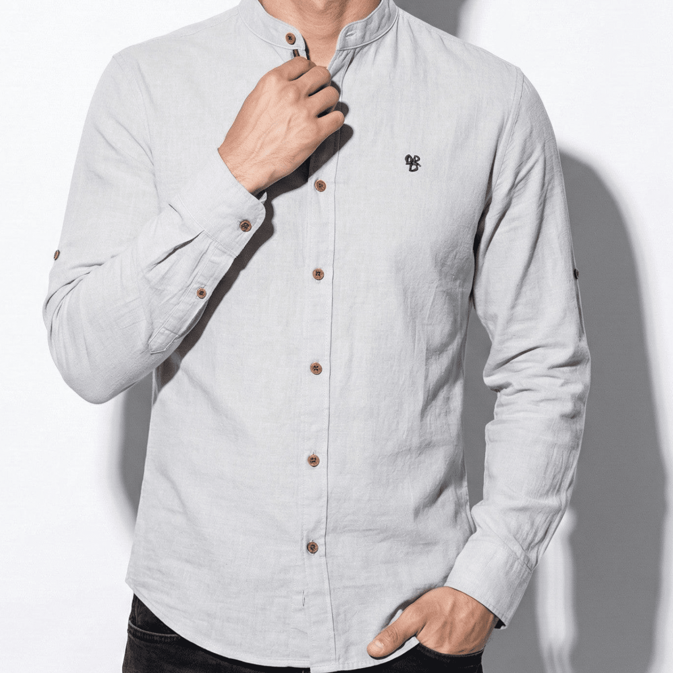 Christopher – Men’s Long Sleeve Shirt with Classic Collar - Shirt - Grey - Jones & Smith