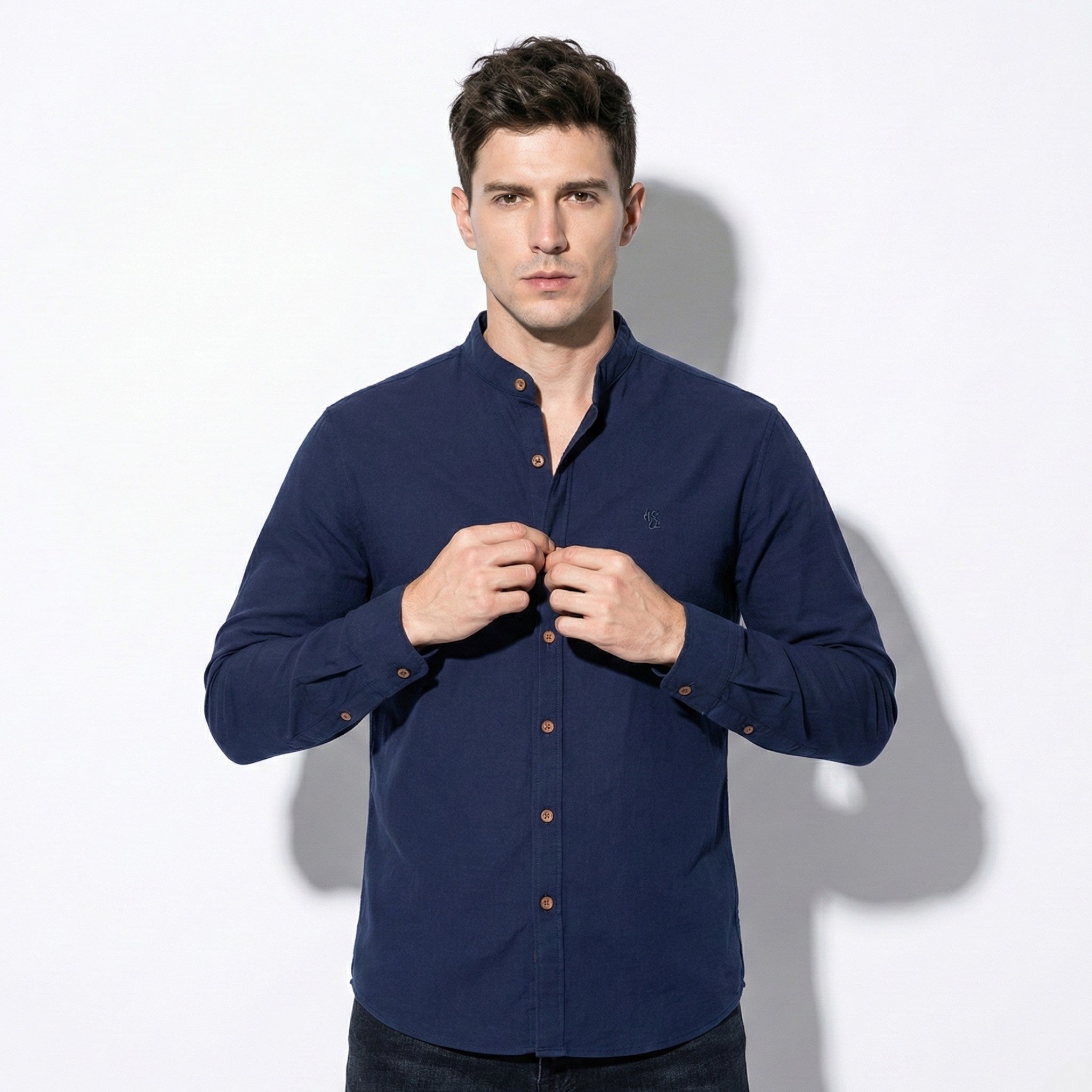 Christopher – Men’s Long Sleeve Shirt with Classic Collar - Shirt - Navy Blue - Jones & Smith