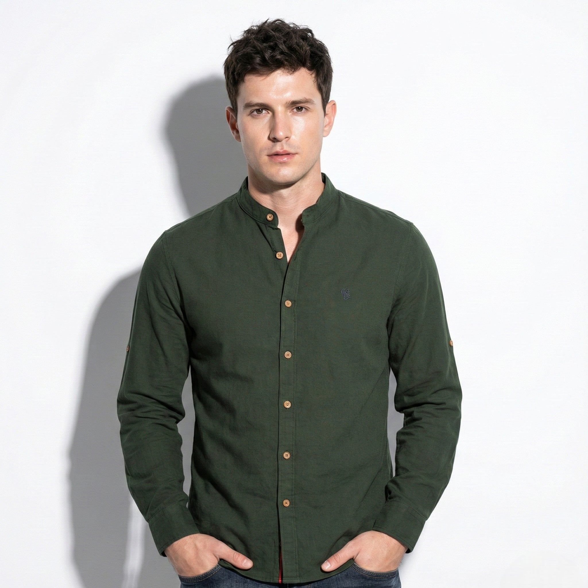 Christopher – Men’s Long Sleeve Shirt with Classic Collar - Shirt - Army Green - Jones & Smith
