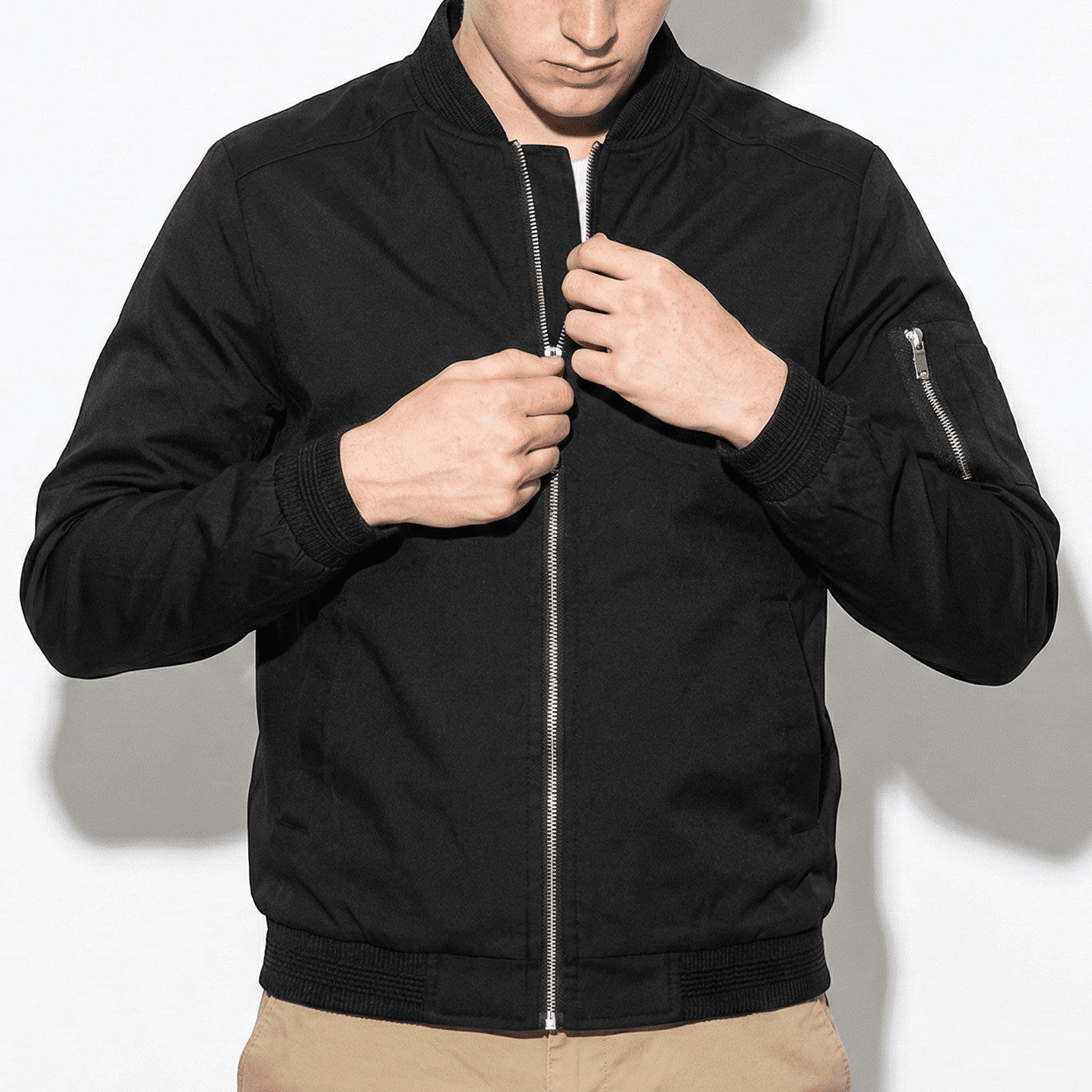 Craig - Men's Lightweight Zip - up Bomber Jacket - Jackets - Black - Jones & Smith