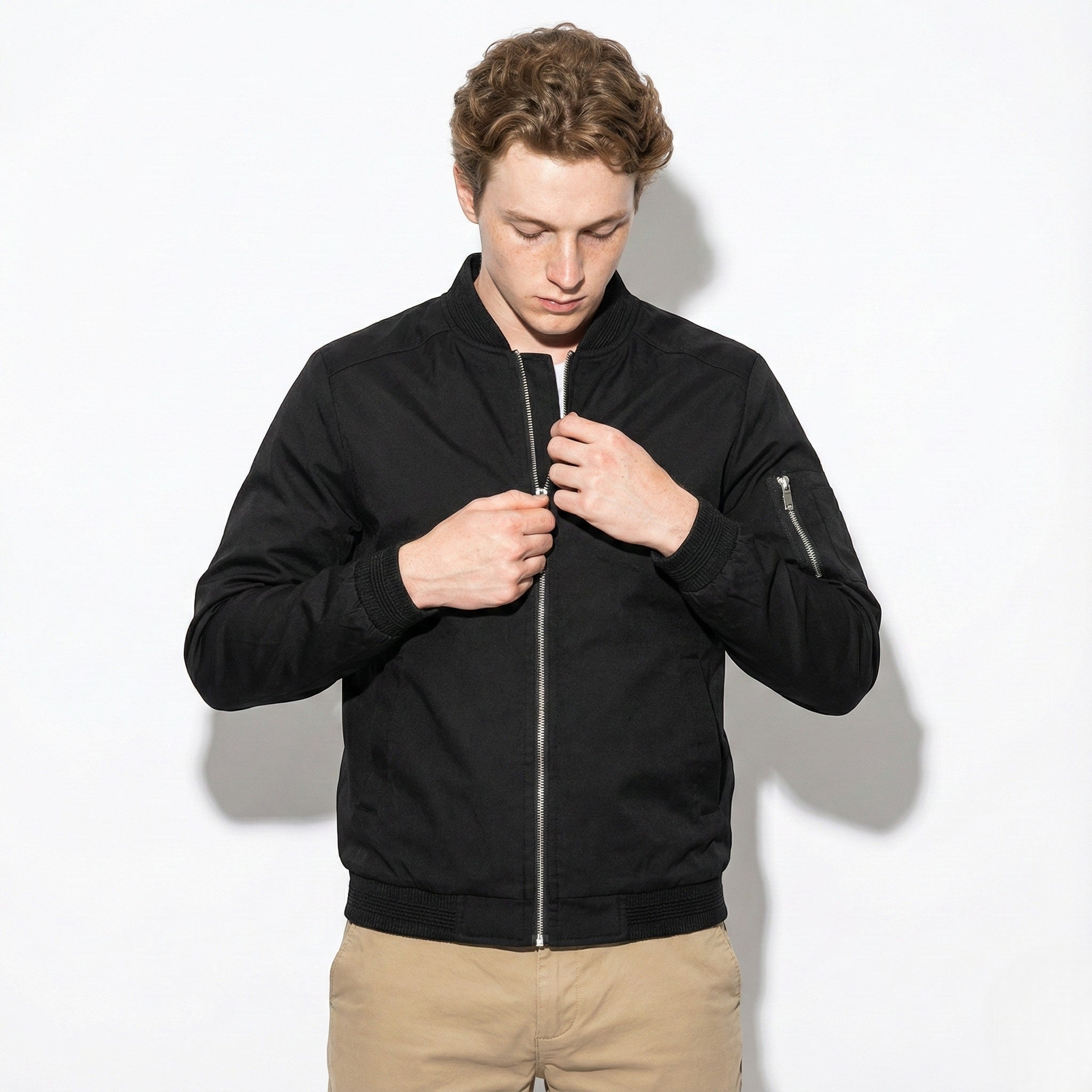 Craig - Men's Lightweight Zip - up Bomber Jacket - Jackets - Black - Jones & Smith
