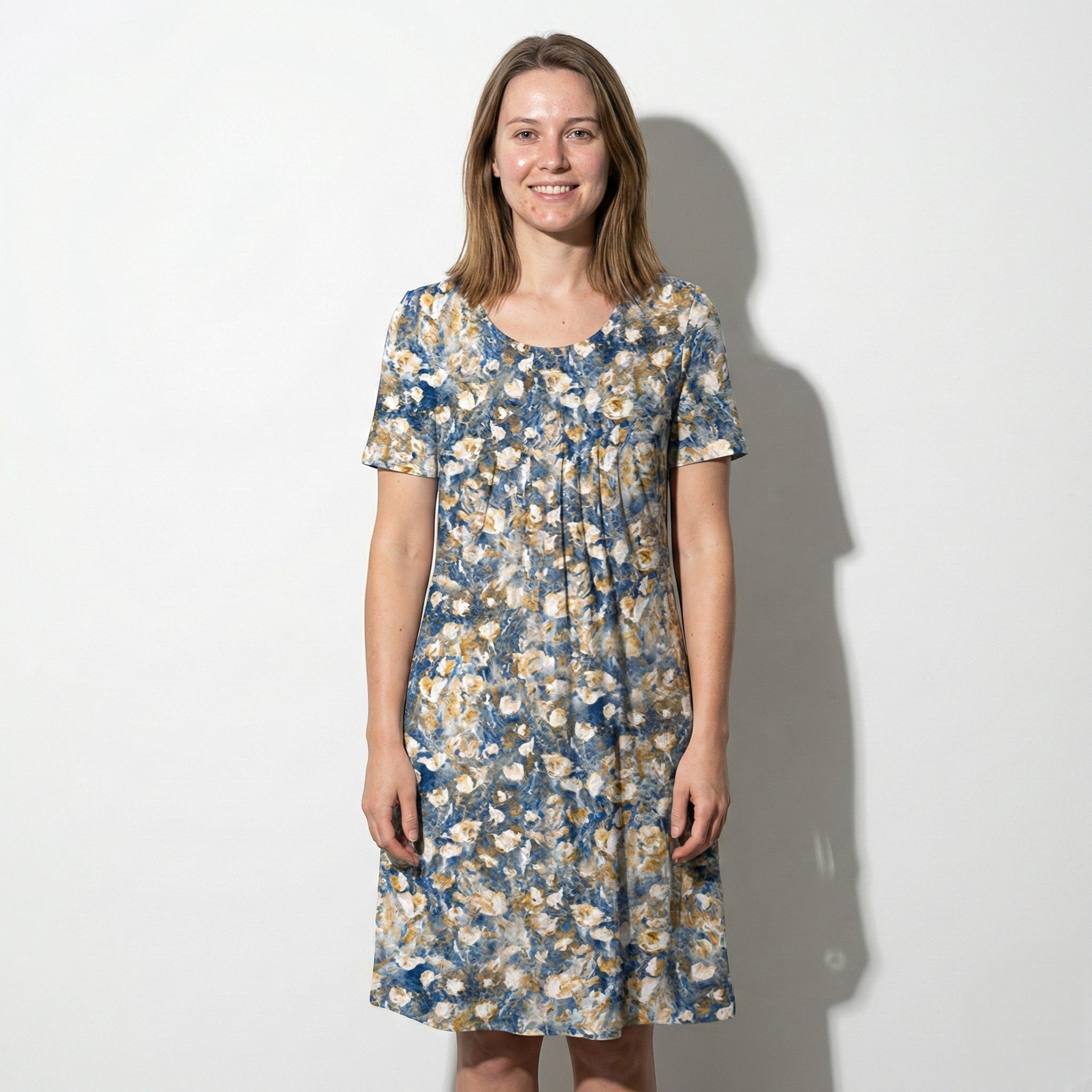 Daisy - Women's Floral Midi Dress with Short Sleeves - Dress - Light Blue - Jones & Smith