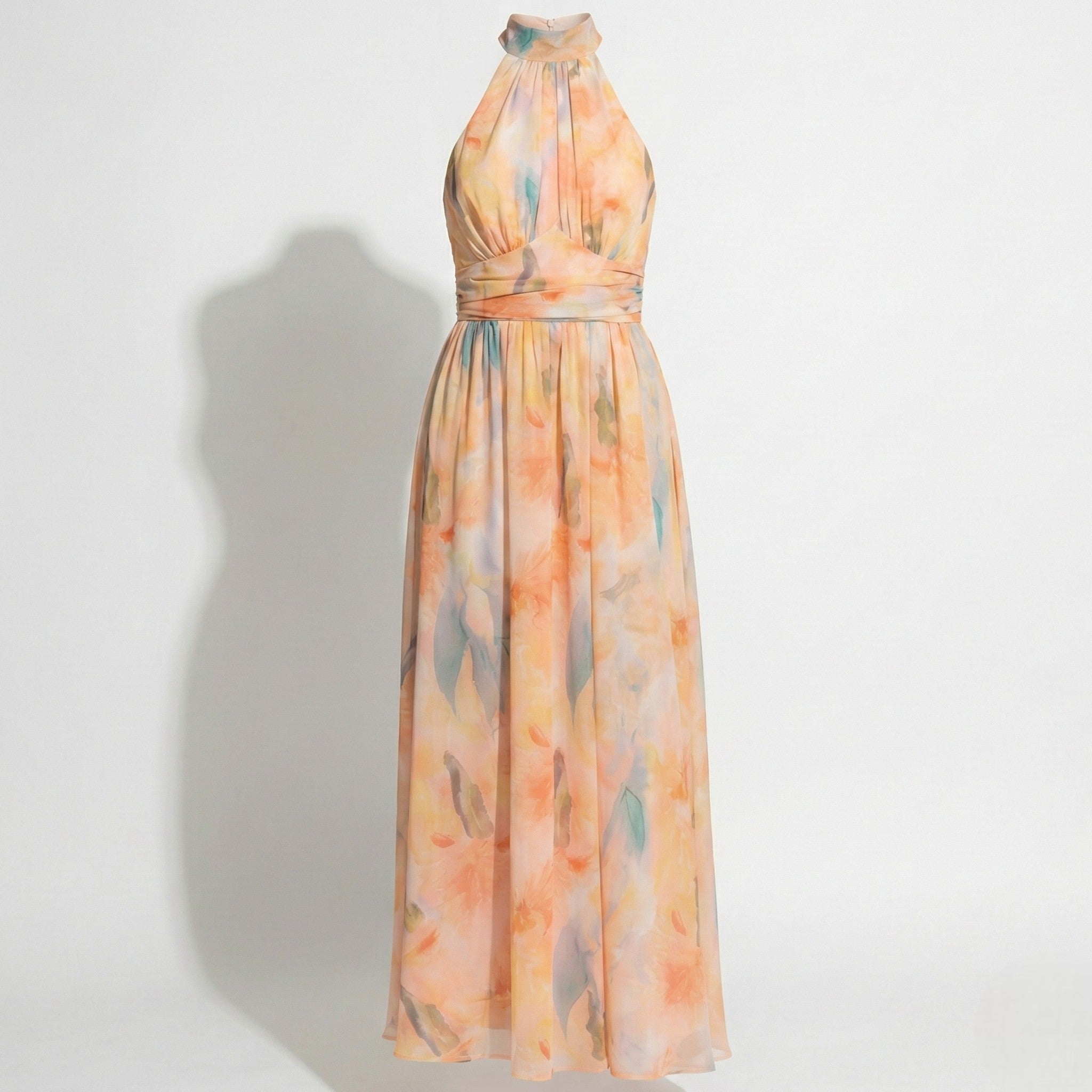 Daisy - Women's Watercolor Halter Neck Maxi Dress with Cinched Waist - Dresses - Multicolour - Jones & Smith
