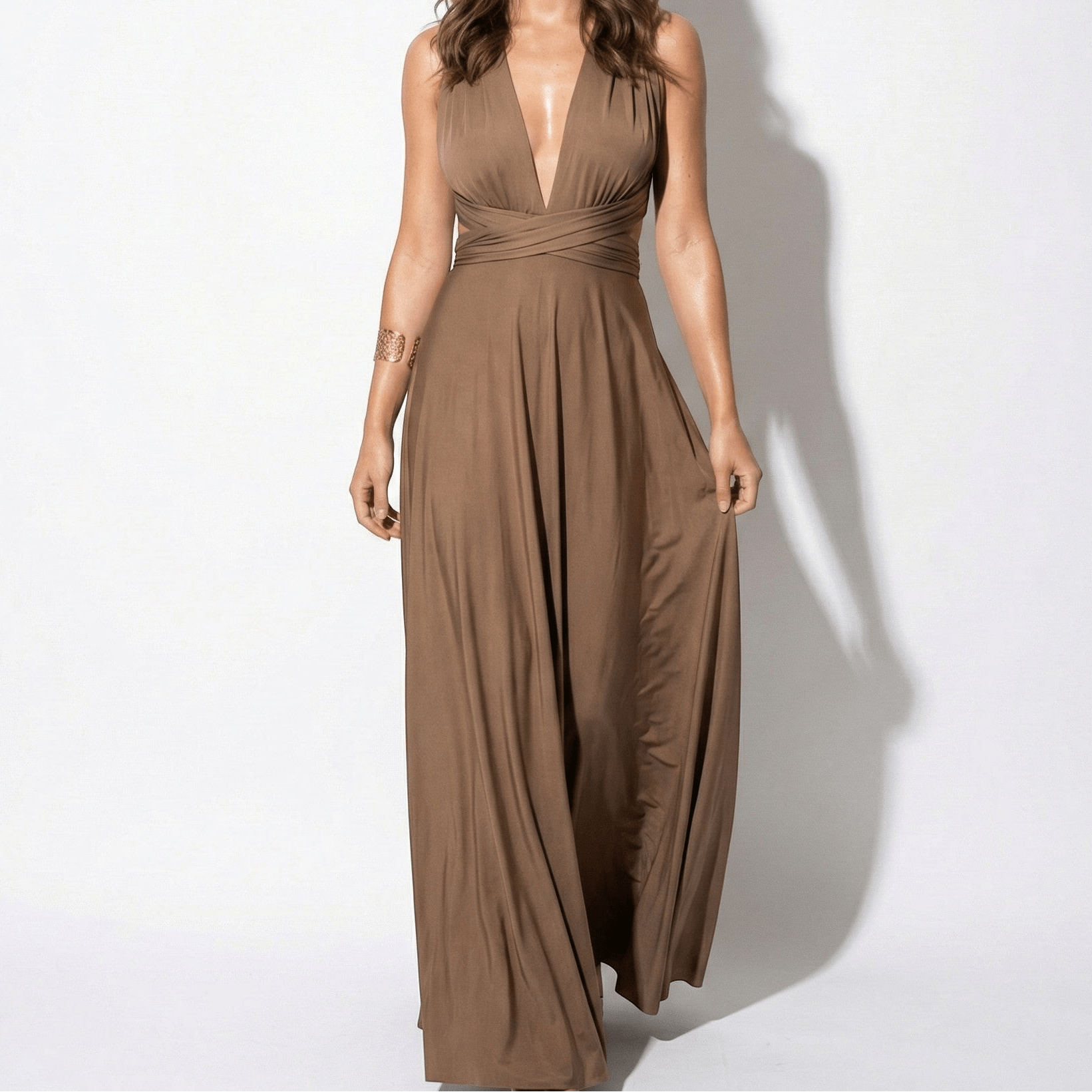 Danielle - Women's 3 - Way Maxi Dress with Waist Tie - Dress - Coffee - Jones & Smith