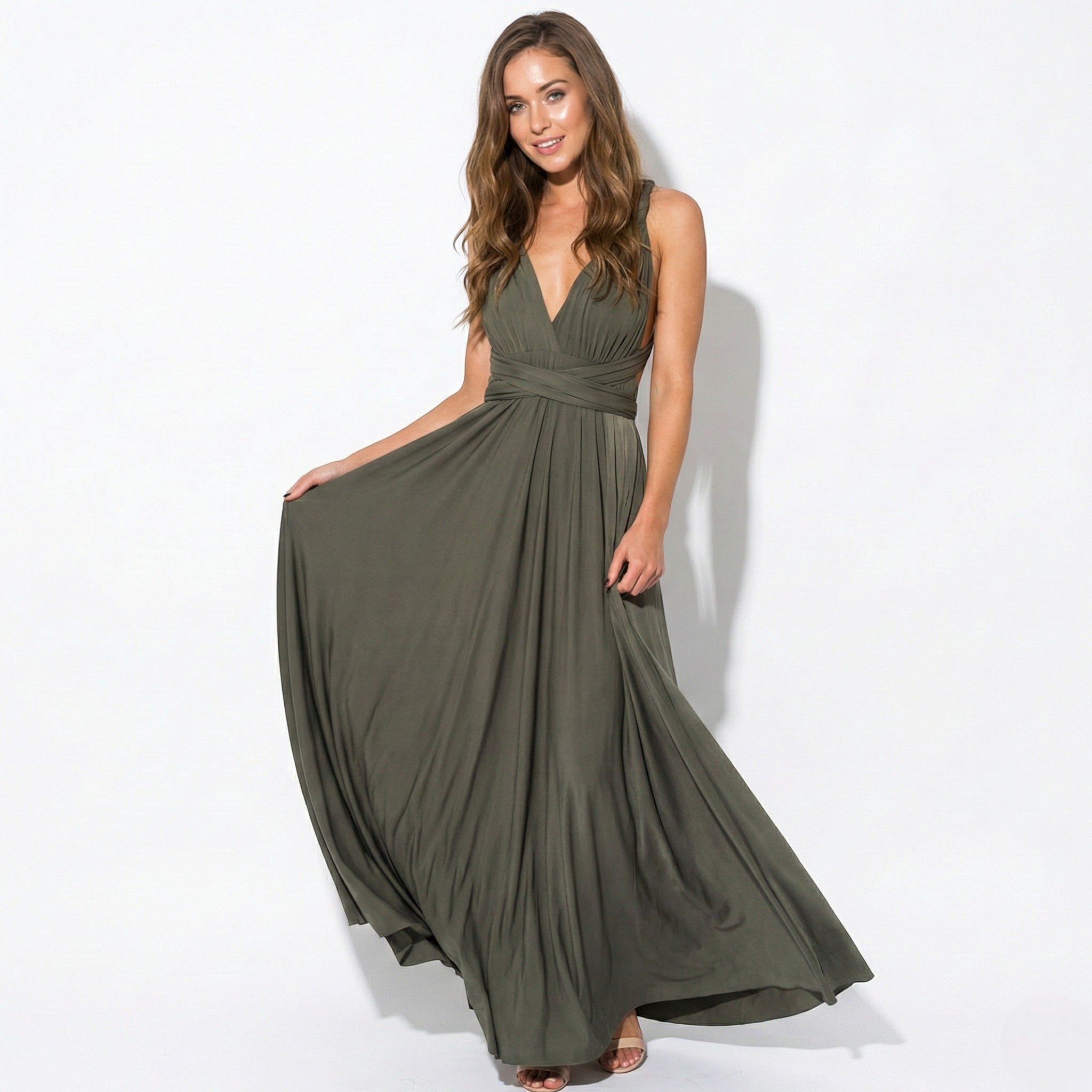 Danielle - Women's 3 - Way Maxi Dress with Waist Tie - Dress - Grey - Jones & Smith