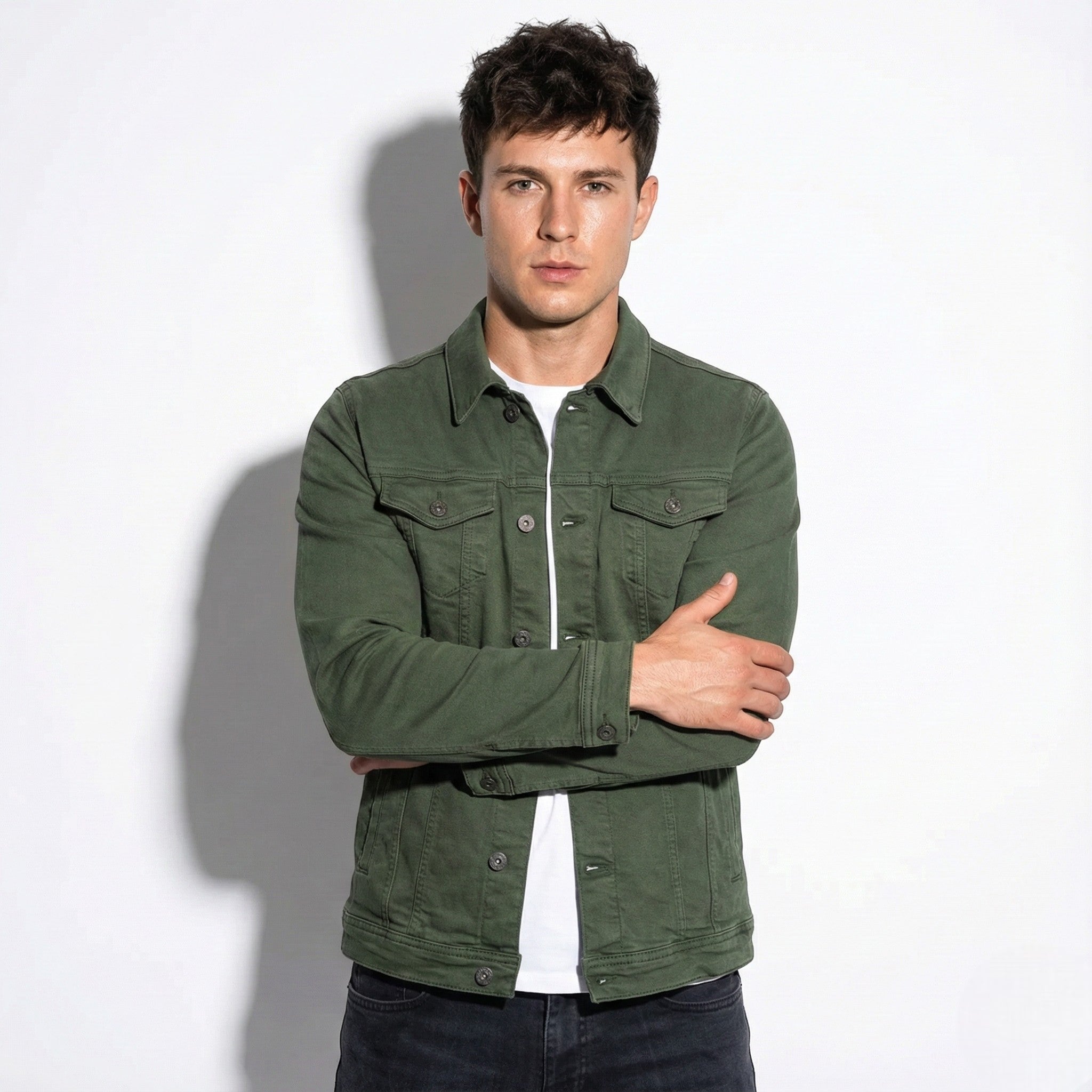Dominic - Men's Trucker Jacket - Jackets & Coats - Army Green - Jones & Smith