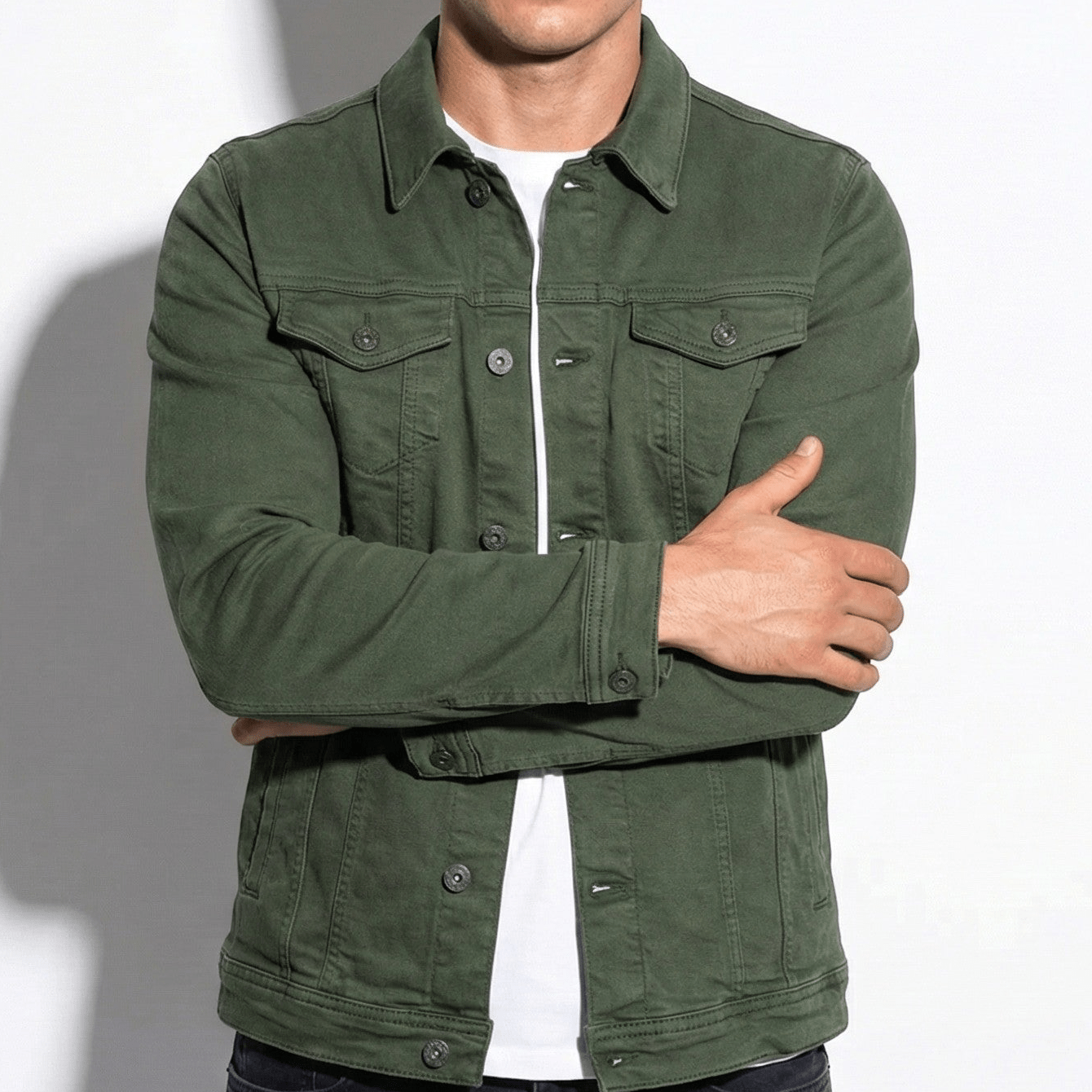 Dominic - Men's Trucker Jacket - Jackets & Coats - Army Green - Jones & Smith