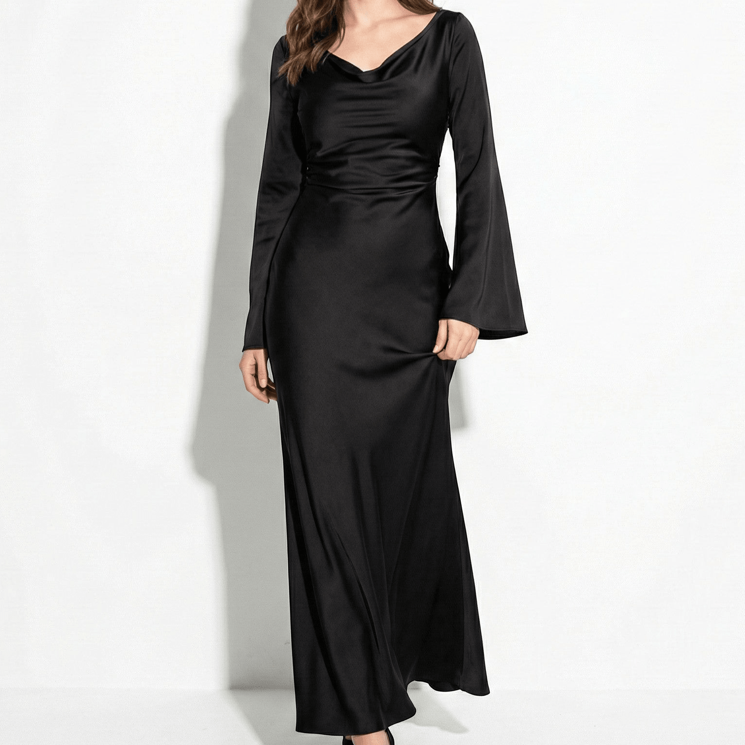 Dorothy - Women's Long Sleeve Maxi Dress with Flaring Skirt - Dress - Black - Jones & Smith