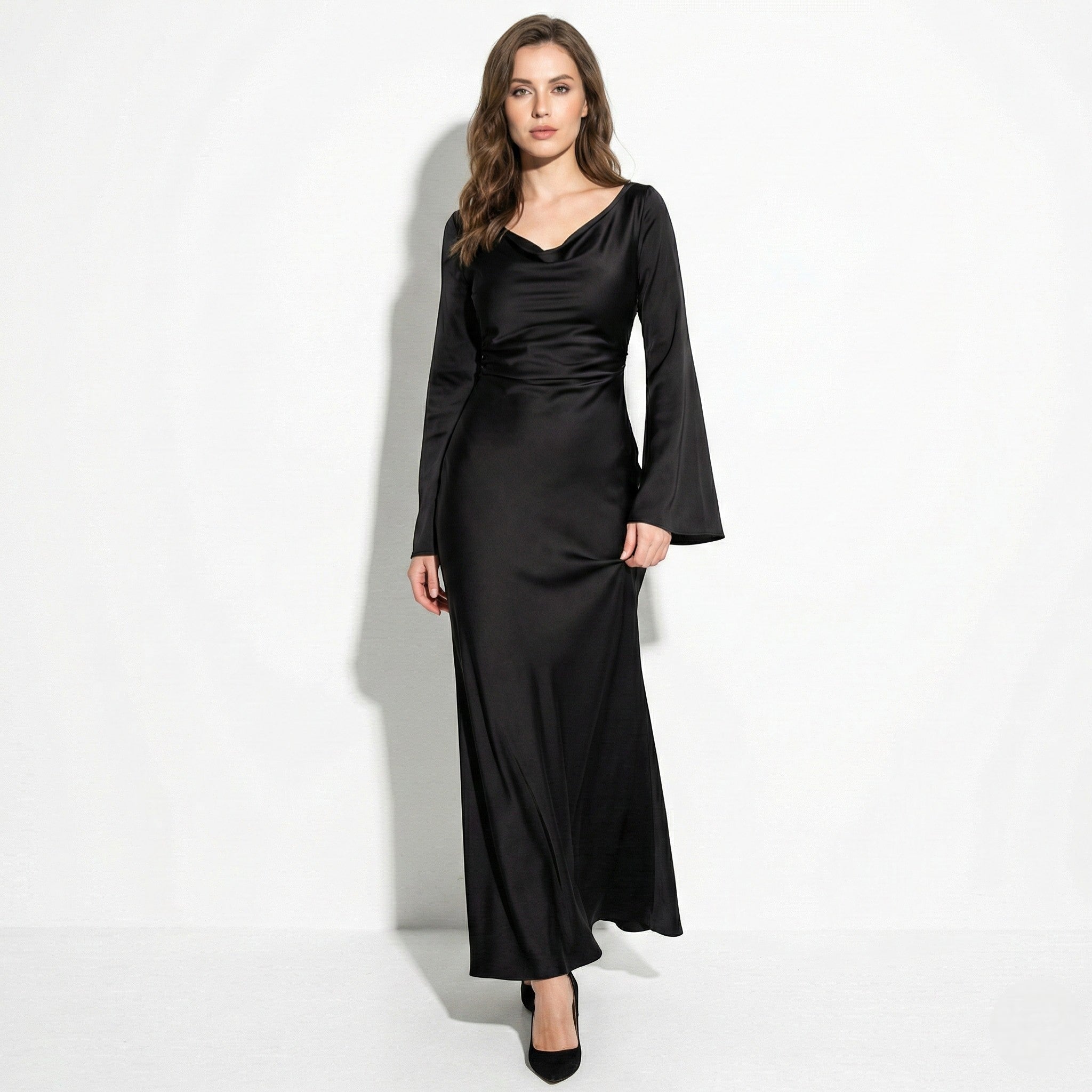 Dorothy - Women's Long Sleeve Maxi Dress with Flaring Skirt - Dress - Black - Jones & Smith