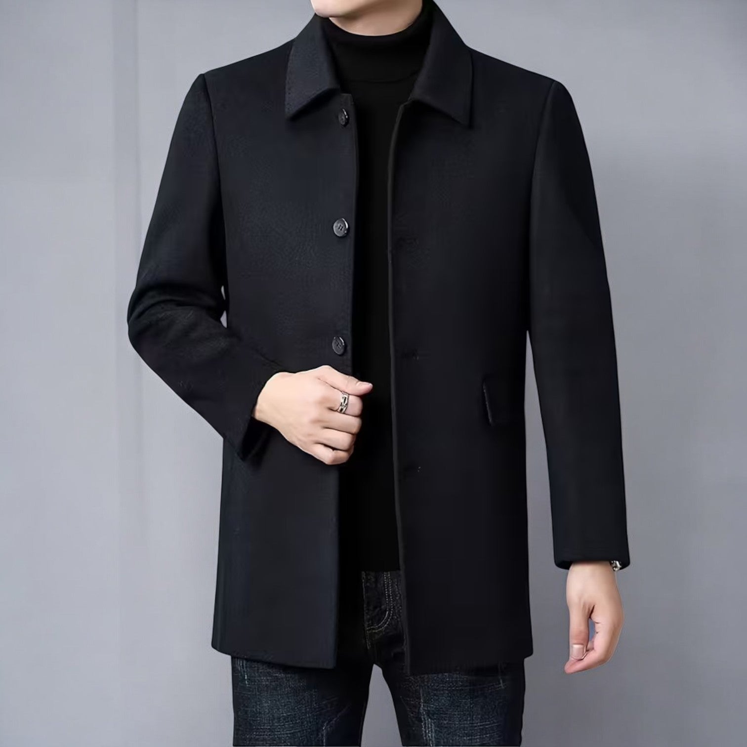 Eduard – Men's Coat Single - Breasted Winter - Coats - Black - Jones & Smith