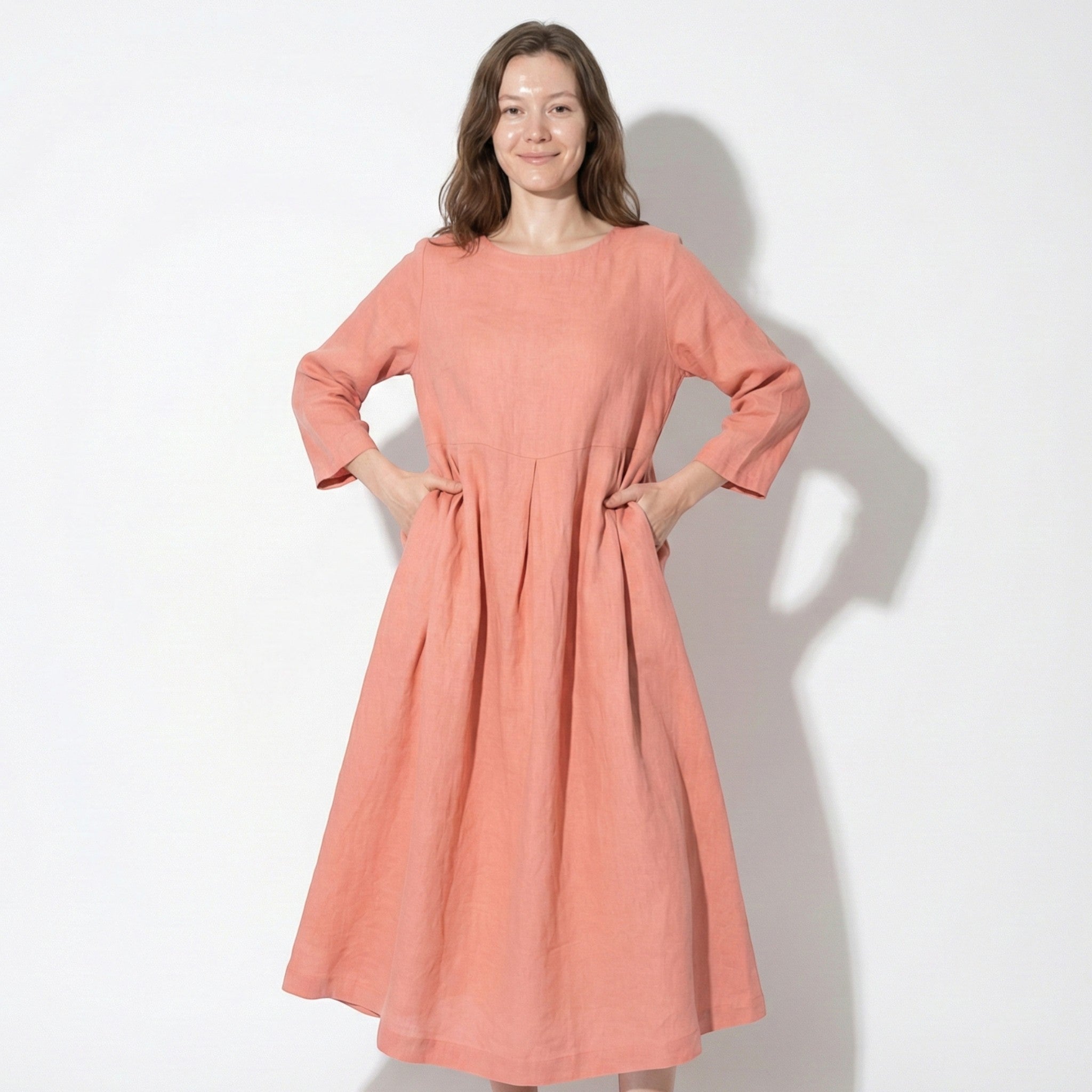 Eleanor - Women’s Long Sleeve Maxi Dress with Printed Detail - Spring Dresses - Pink - Jones & Smith