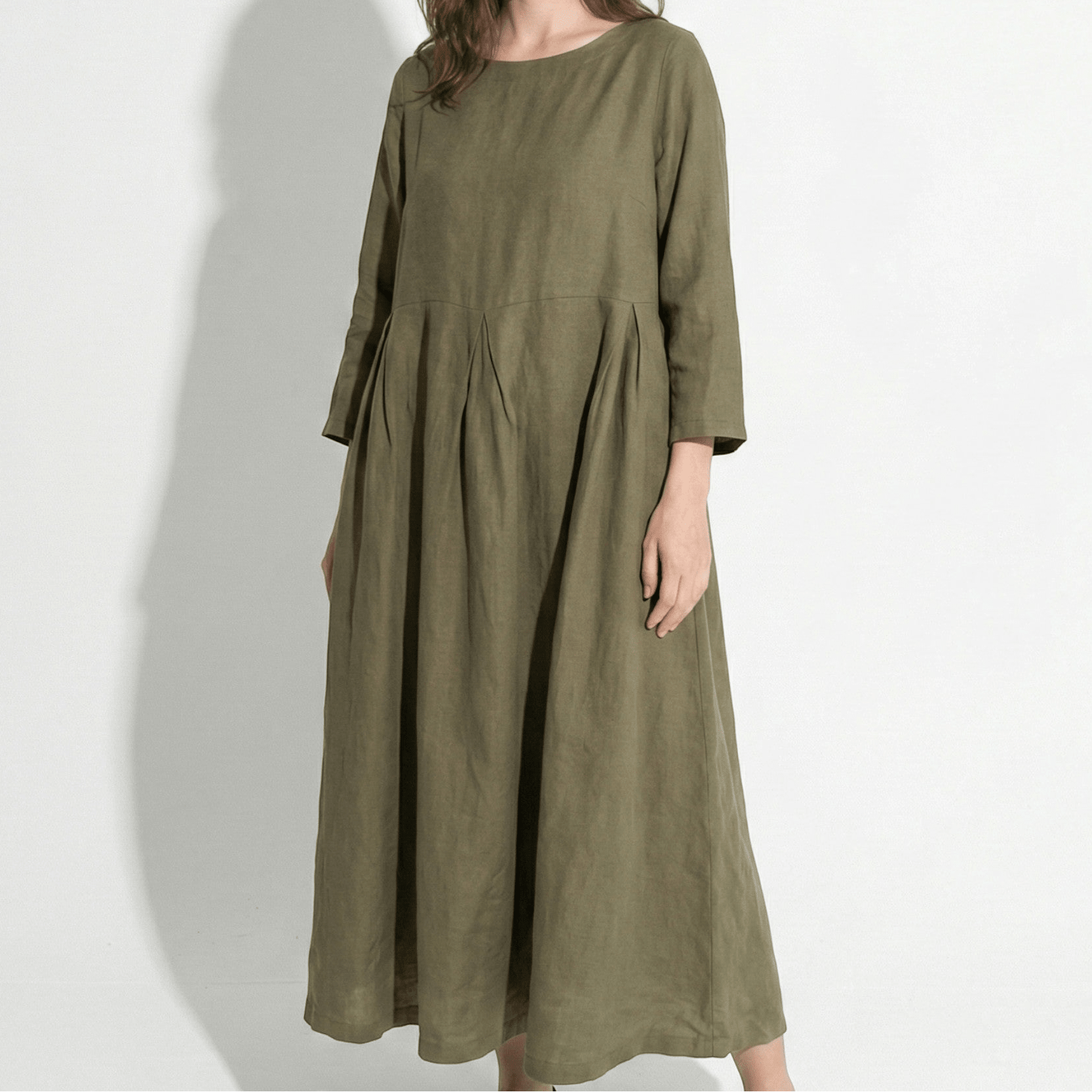Eleanor - Women’s Long Sleeve Maxi Dress with Printed Detail - Spring Dresses - Army Green - Jones & Smith