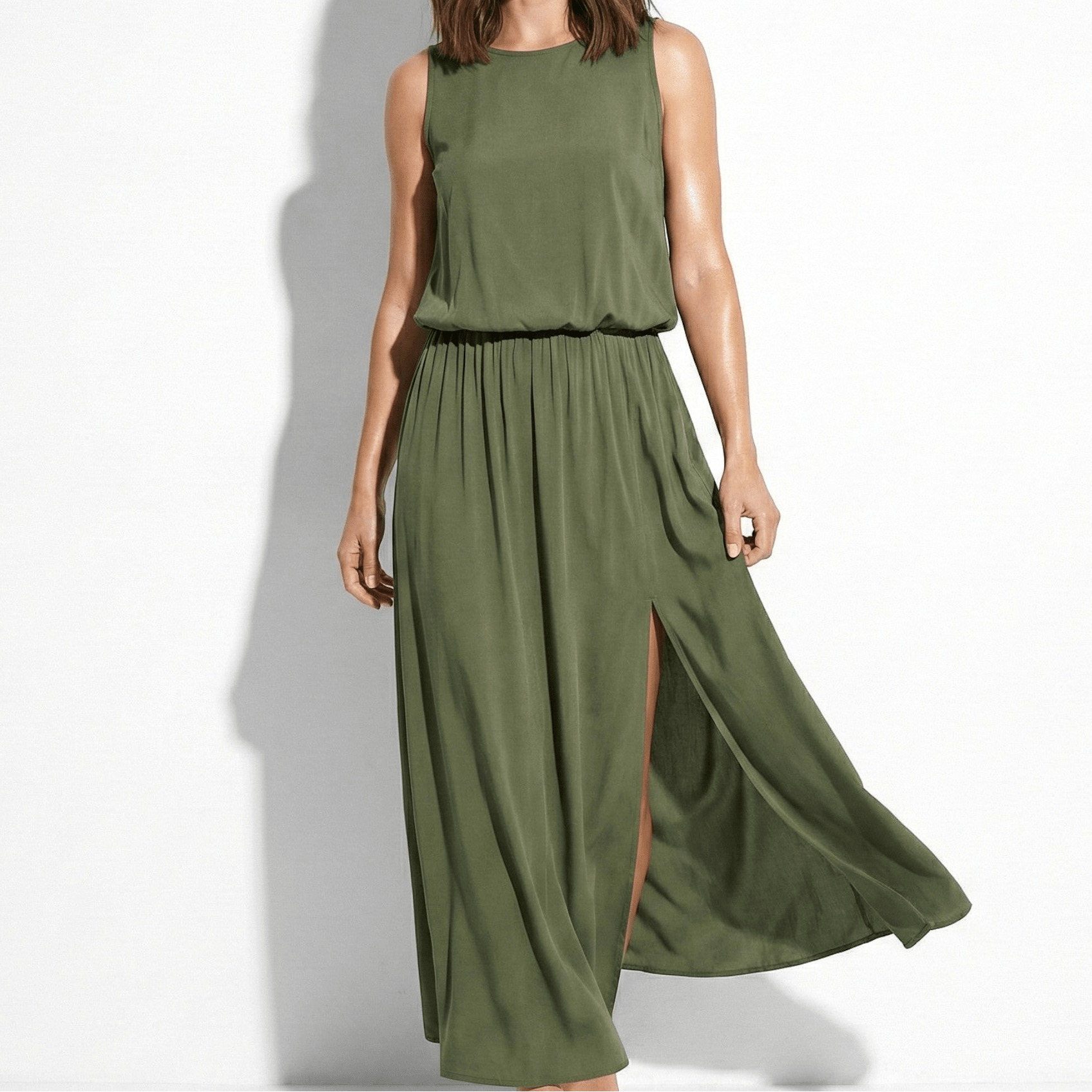Eleanor - Women’s Sleeveless Maxi Dress with Flattered Waistline - Women Dress - Green - Jones & Smith