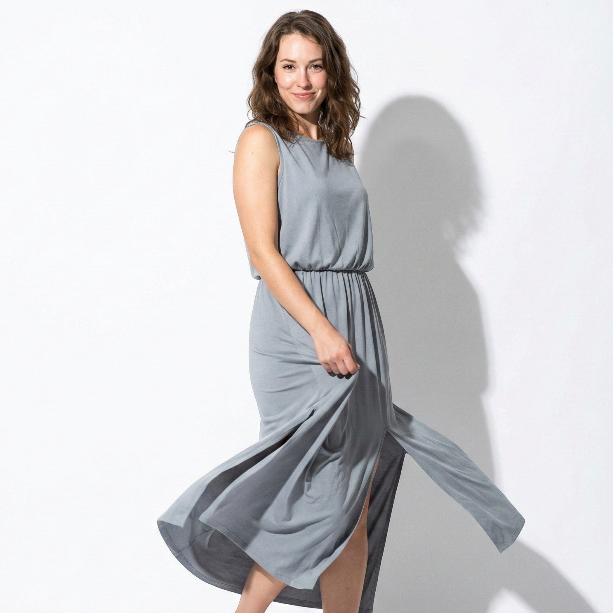 Eleanor - Women’s Sleeveless Maxi Dress with Flattered Waistline - Women Dress - Grey - Jones & Smith