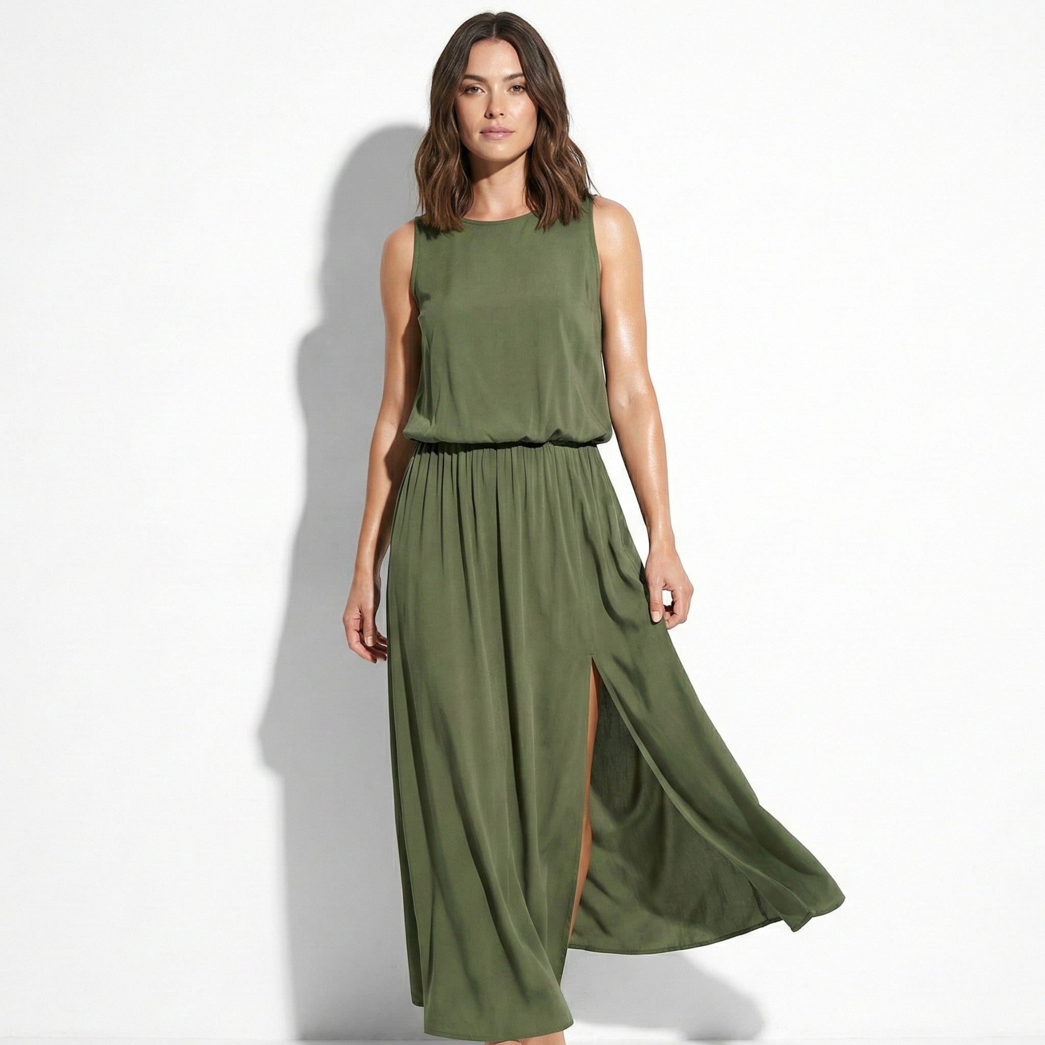 Eleanor - Women’s Sleeveless Maxi Dress with Flattered Waistline - Women Dress - Green - Jones & Smith