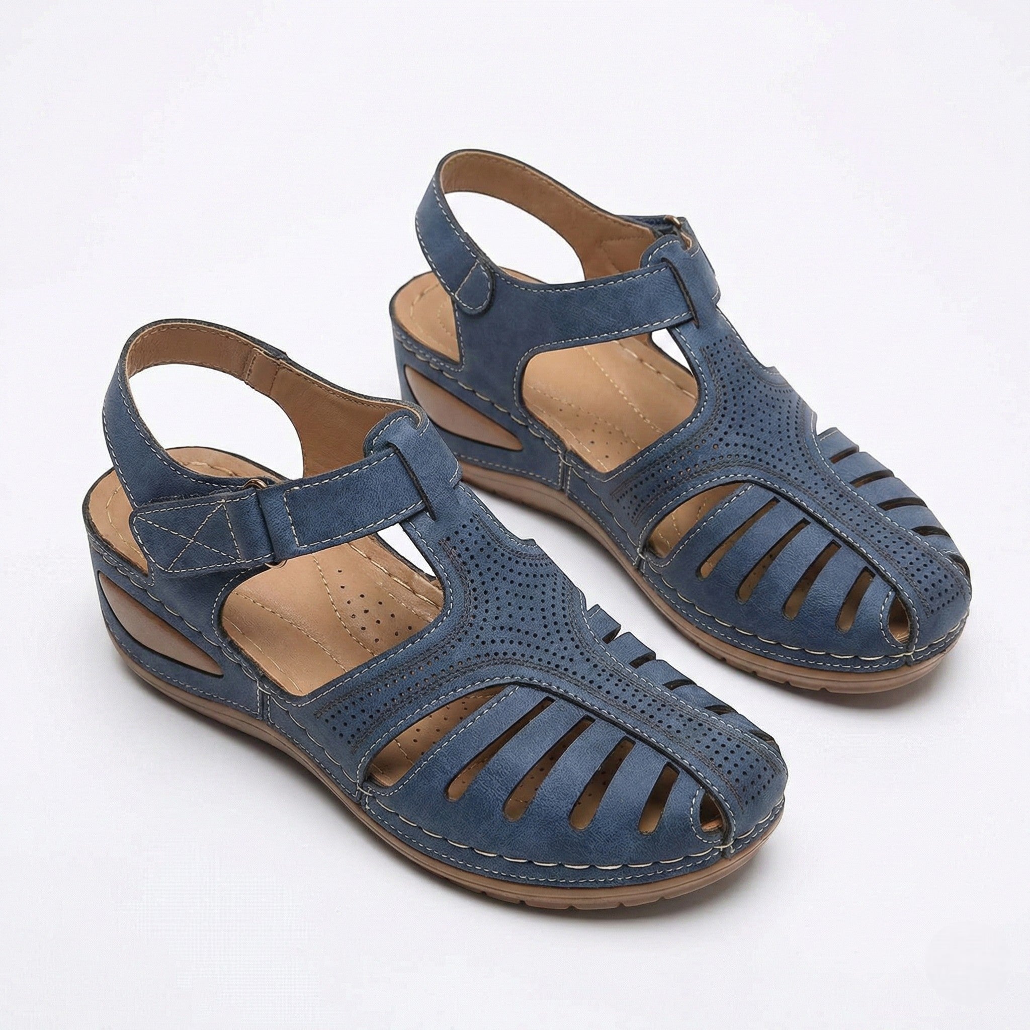 Eleanor - Women’s Wedge Sandals with Breathable Cut - Outs - Sandals - Light Blue - Jones & Smith