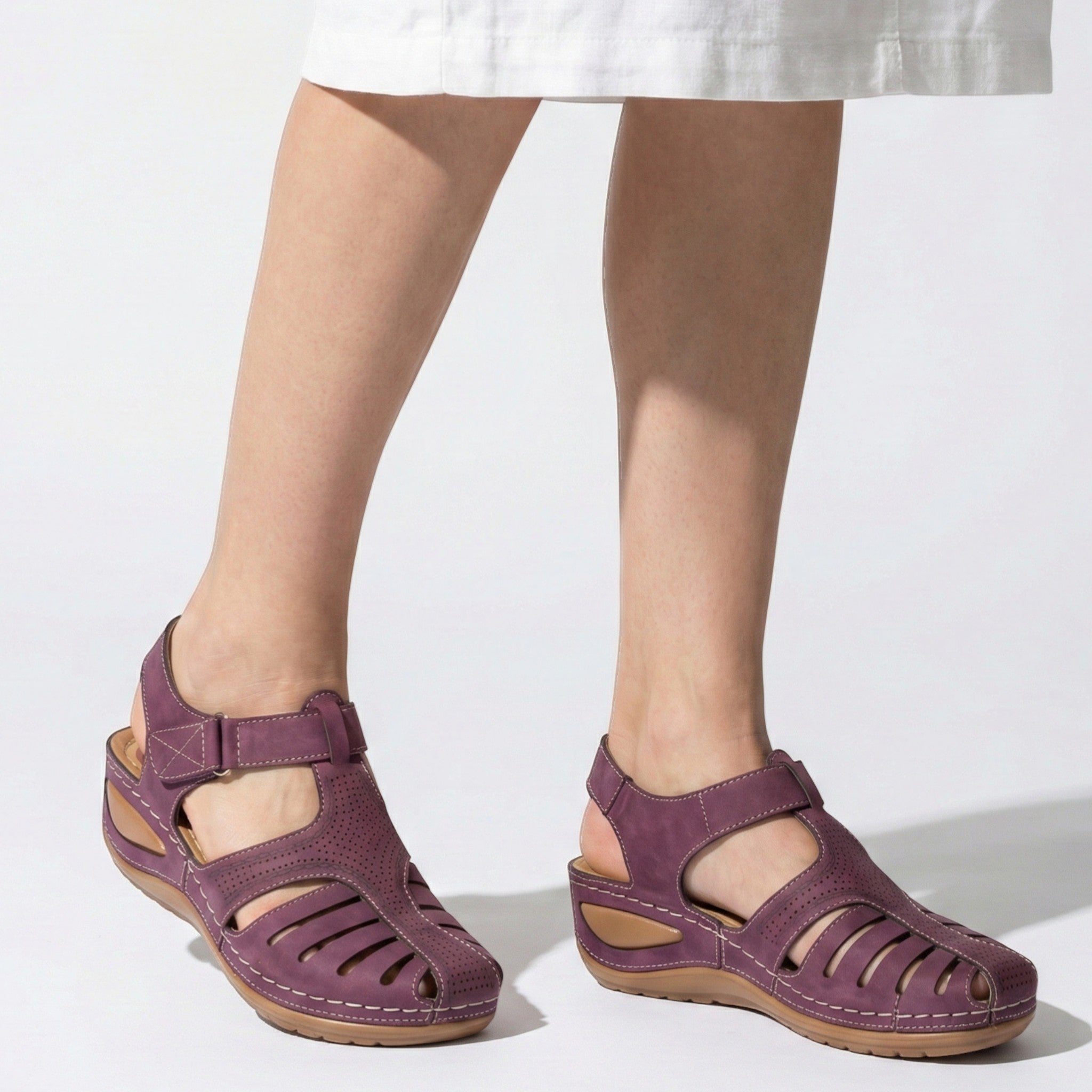 Eleanor - Women’s Wedge Sandals with Breathable Cut - Outs - Sandals - Purple - Jones & Smith