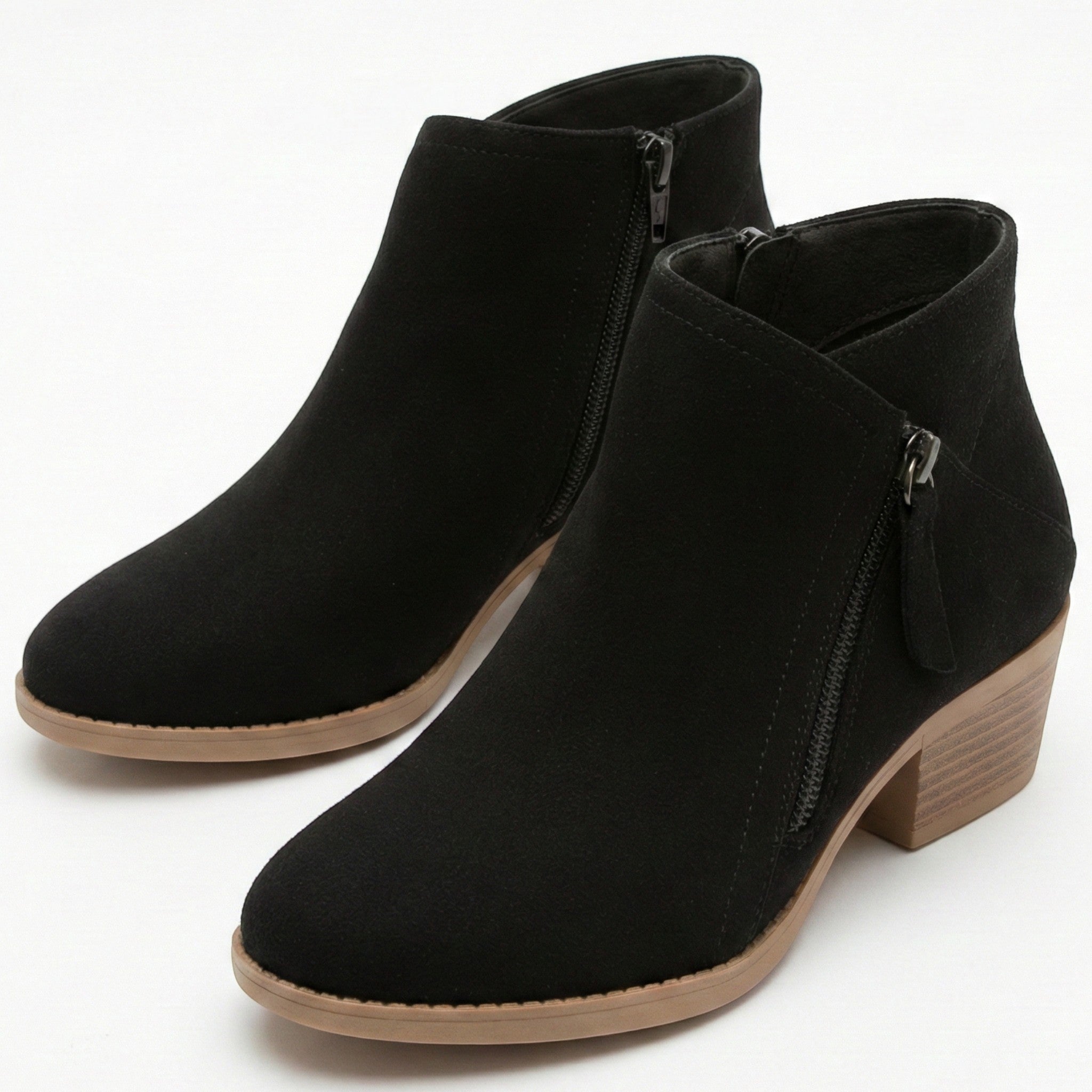 Eliza - Women's Suede Side Zip Ankle Boots - Shoes - Black - Jones & Smith