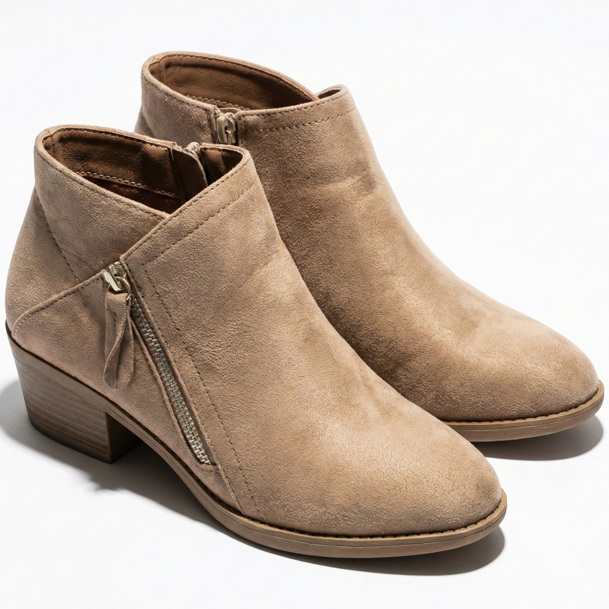 Eliza - Women's Suede Side Zip Ankle Boots - Shoes - Beige - Jones & Smith