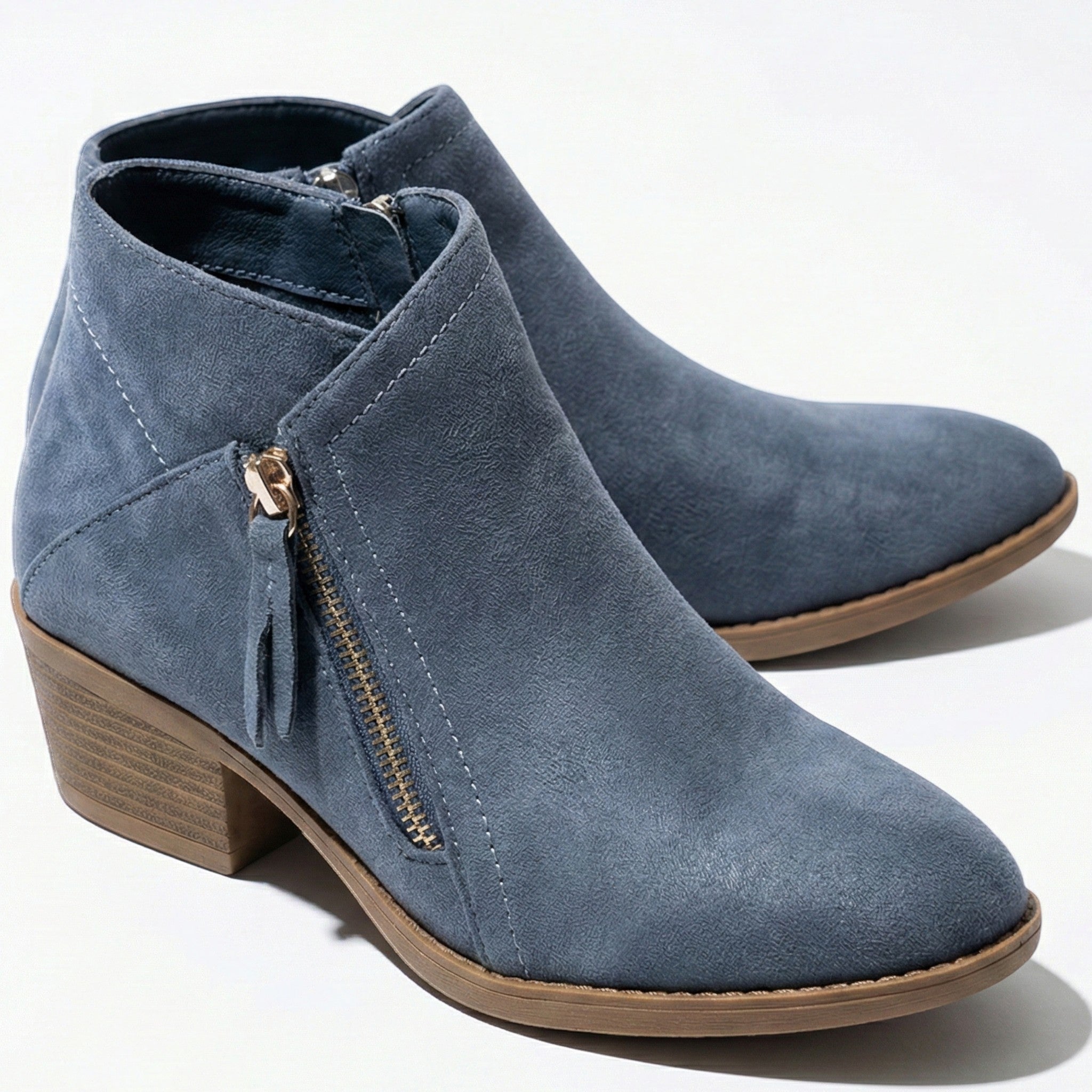 Eliza - Women's Suede Side Zip Ankle Boots - Shoes - Blue - Jones & Smith