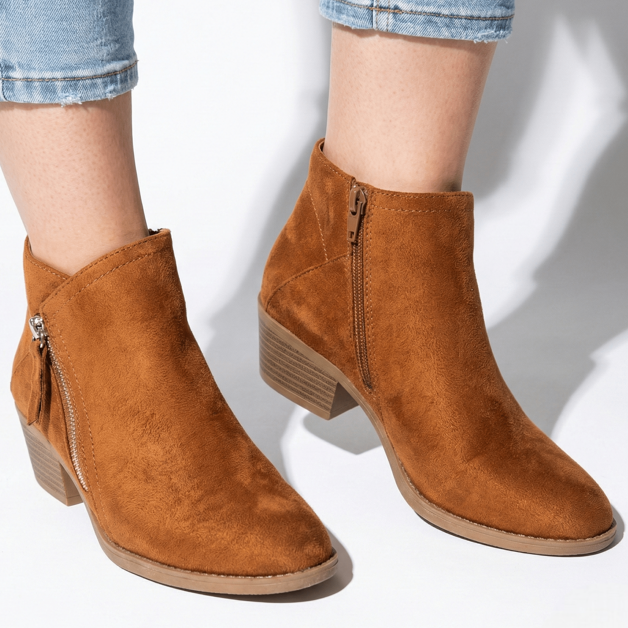 Eliza - Women's Suede Side Zip Ankle Boots - Shoes - Orange - Jones & Smith