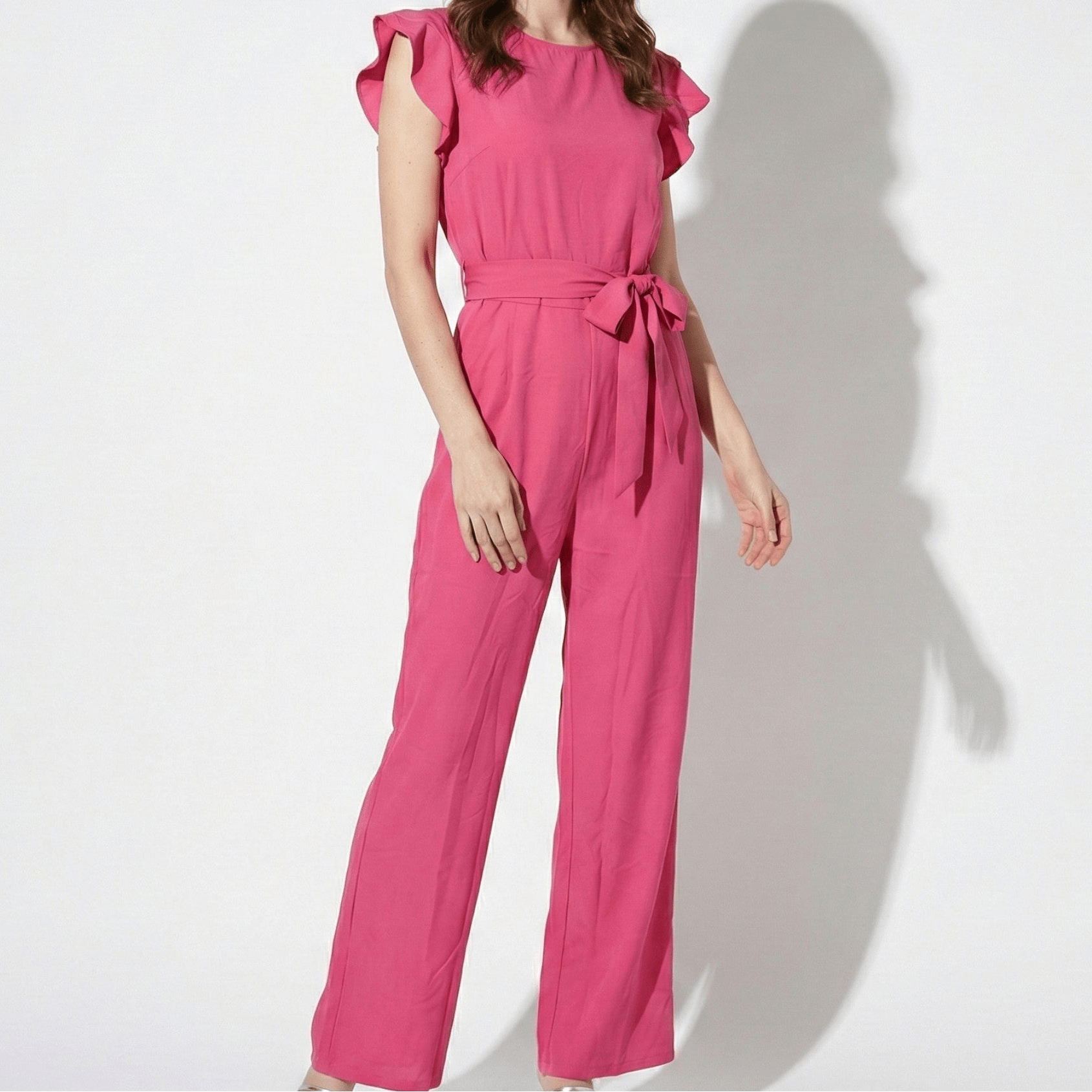 Ella - Women's Wide Leg Jumpsuit with Ruffle Sleeves - Jumpsuit - Pink - Jones & Smith