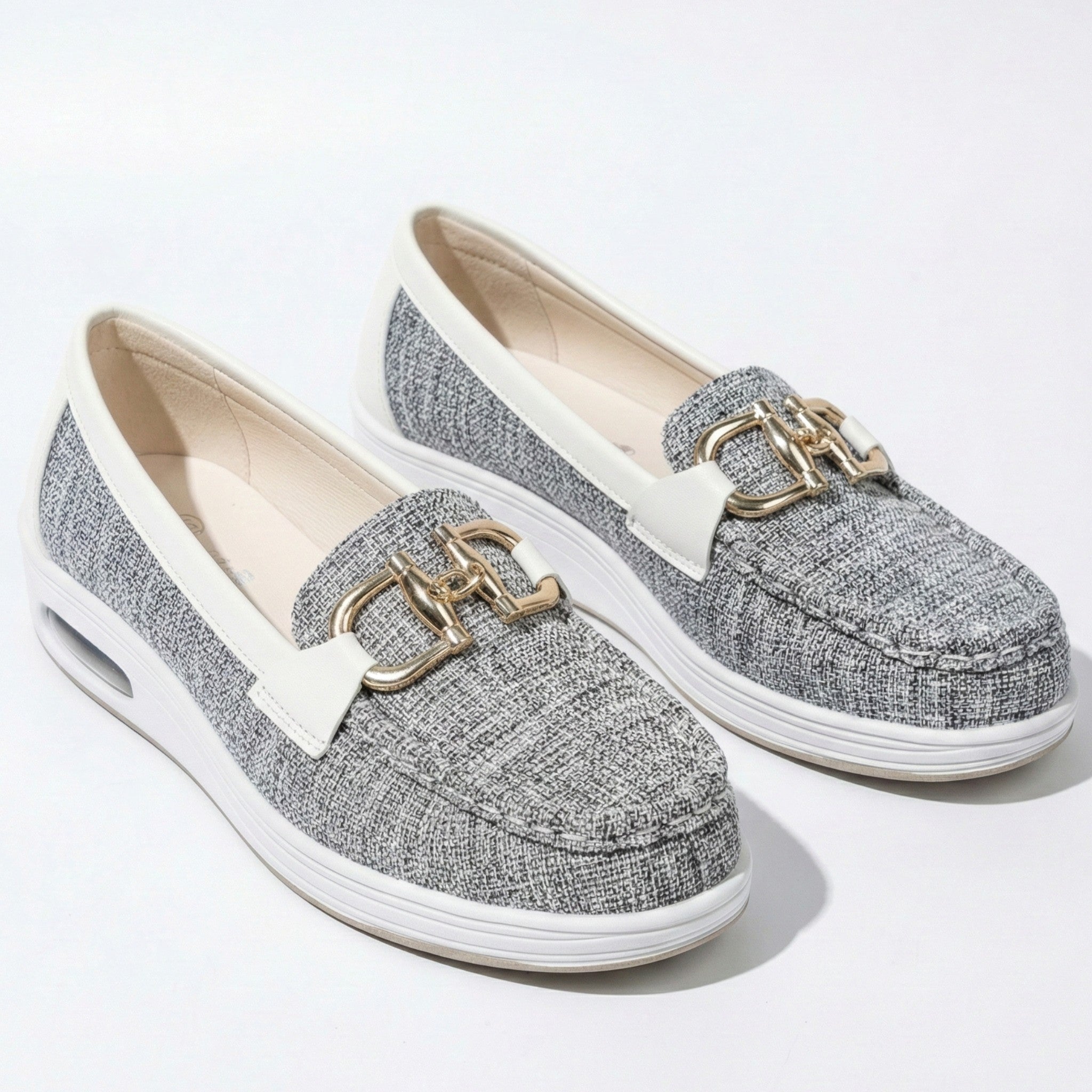 Ellie - Women's Flat Chain Buckled Loafers - Shoes - Grey - Jones & Smith