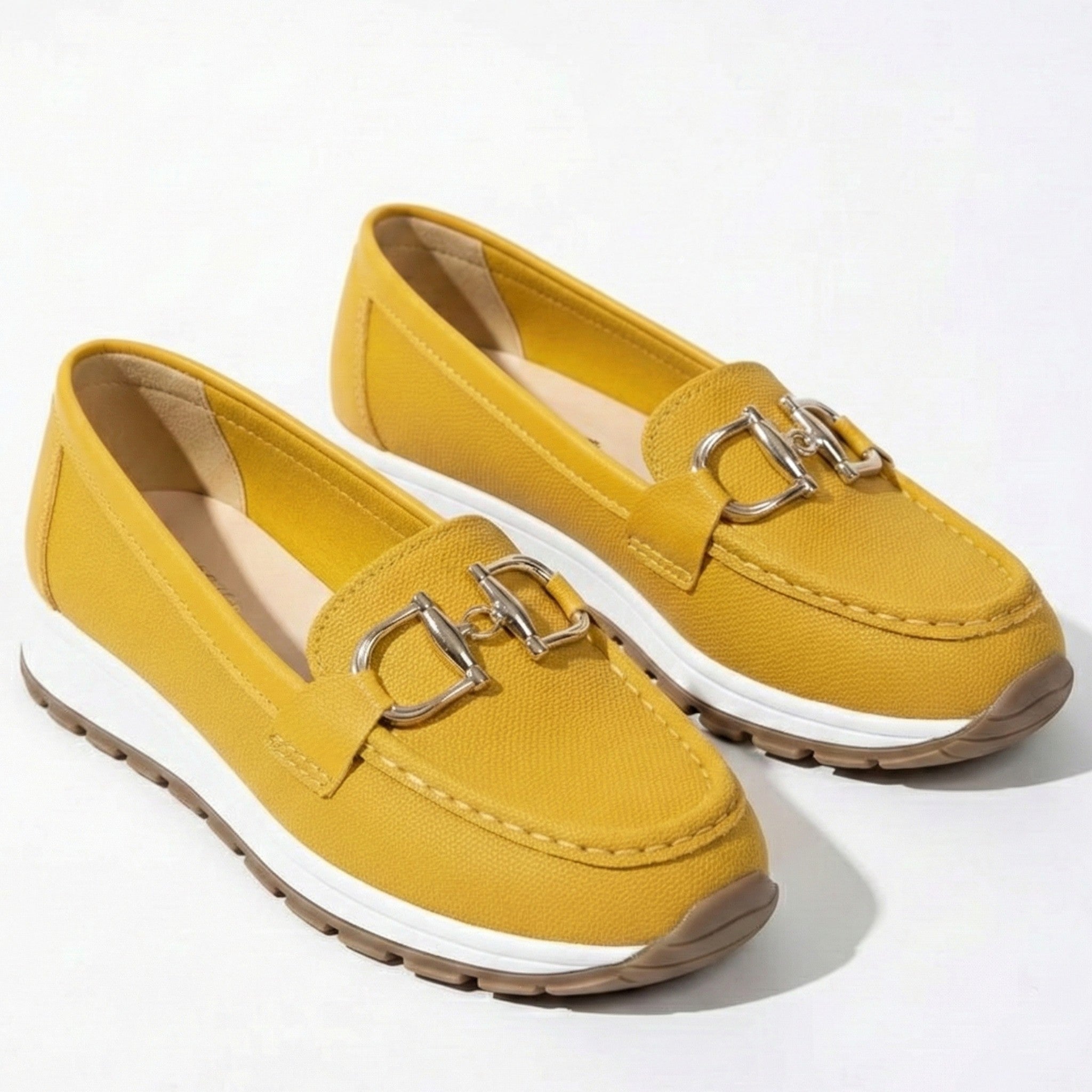 Ellie - Women's Flat Chain Buckled Loafers - Shoes - Yellow - Jones & Smith