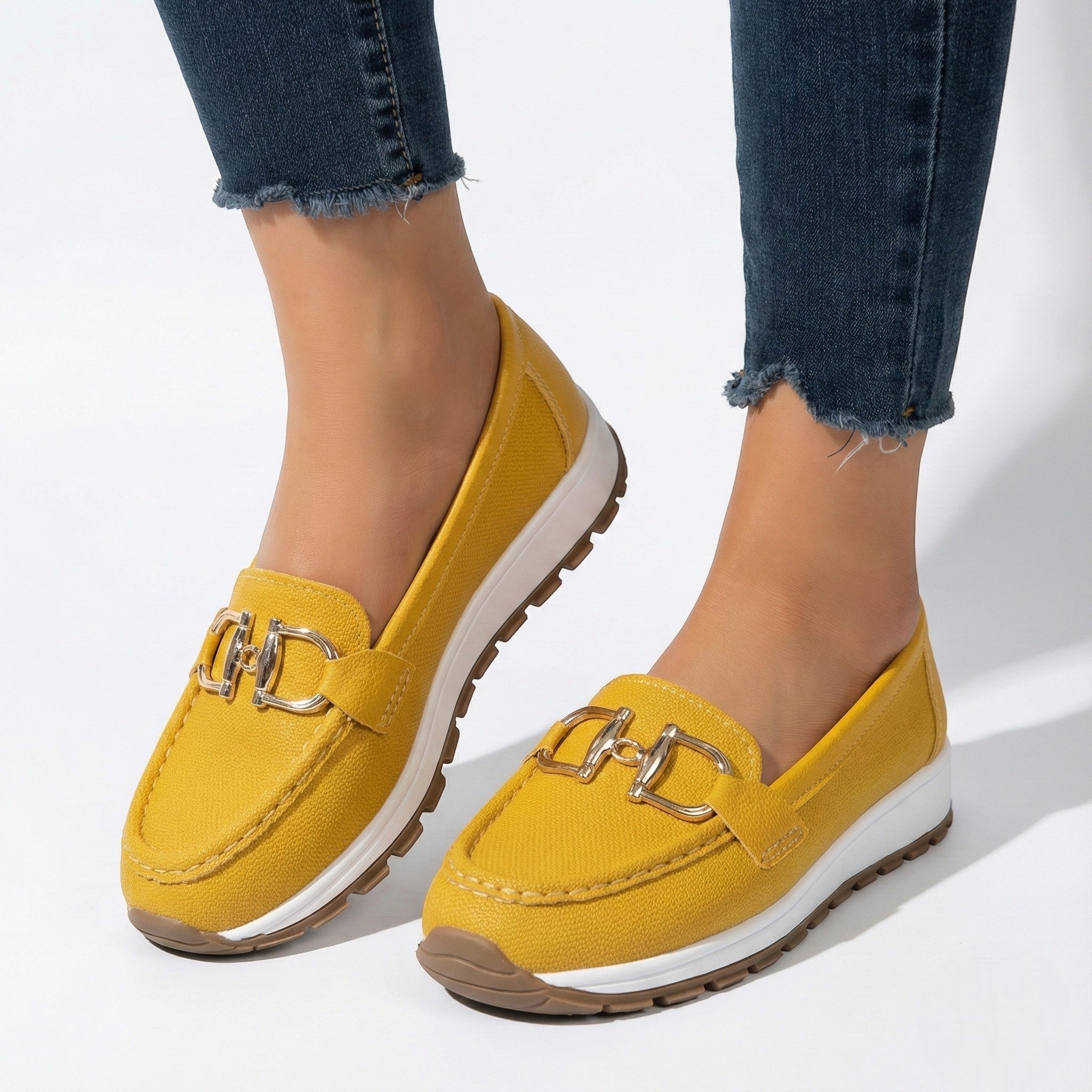 Ellie - Women's Flat Chain Buckled Loafers - Shoes - Yellow - Jones & Smith