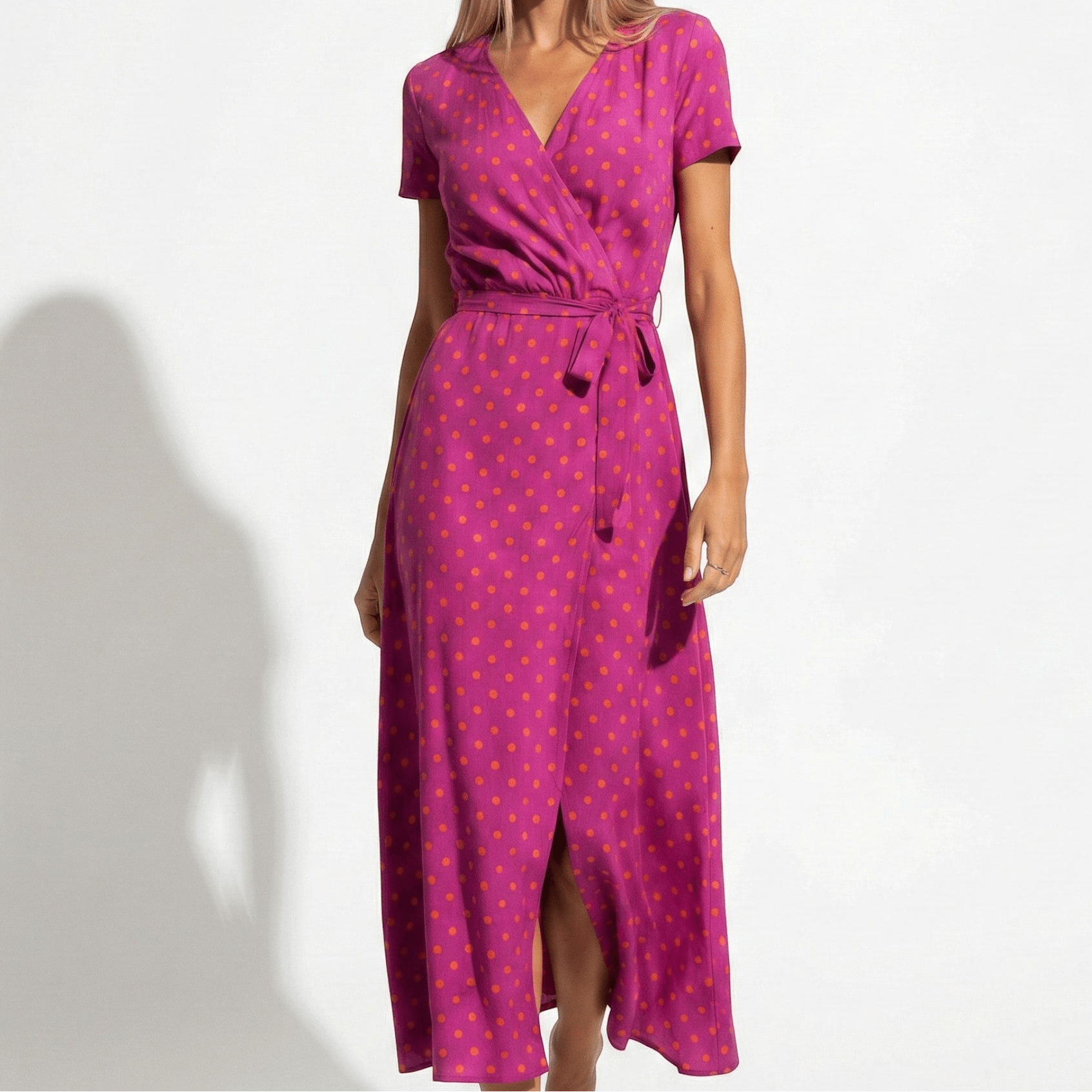 Emily - Women's Floral Wrap Maxi Dress with V - Neck - Dress - Red Dot - Jones & Smith