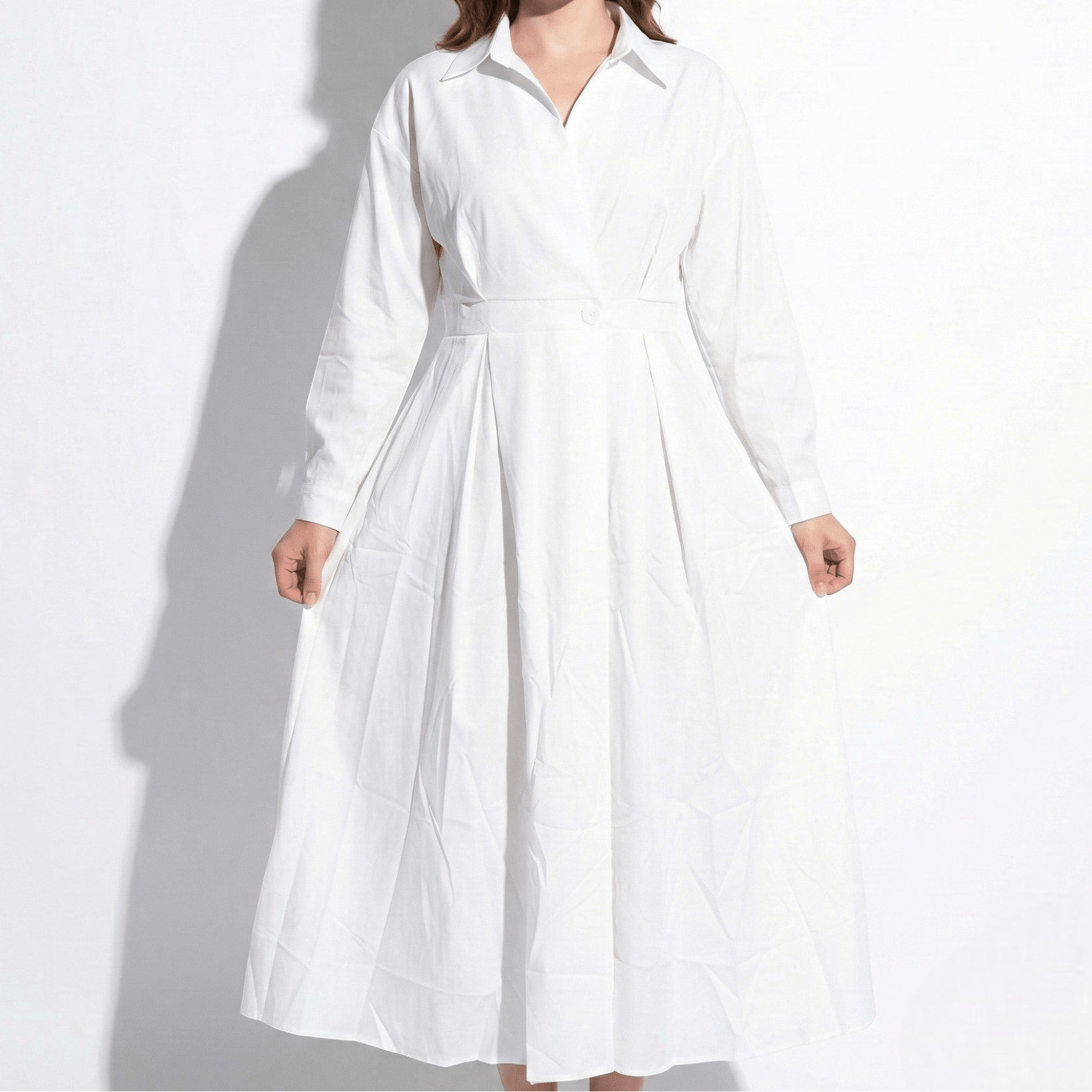 Emily - Women's Midi Shirt Dress with Buttons and Long Sleeves - Dresses - White - Jones & Smith