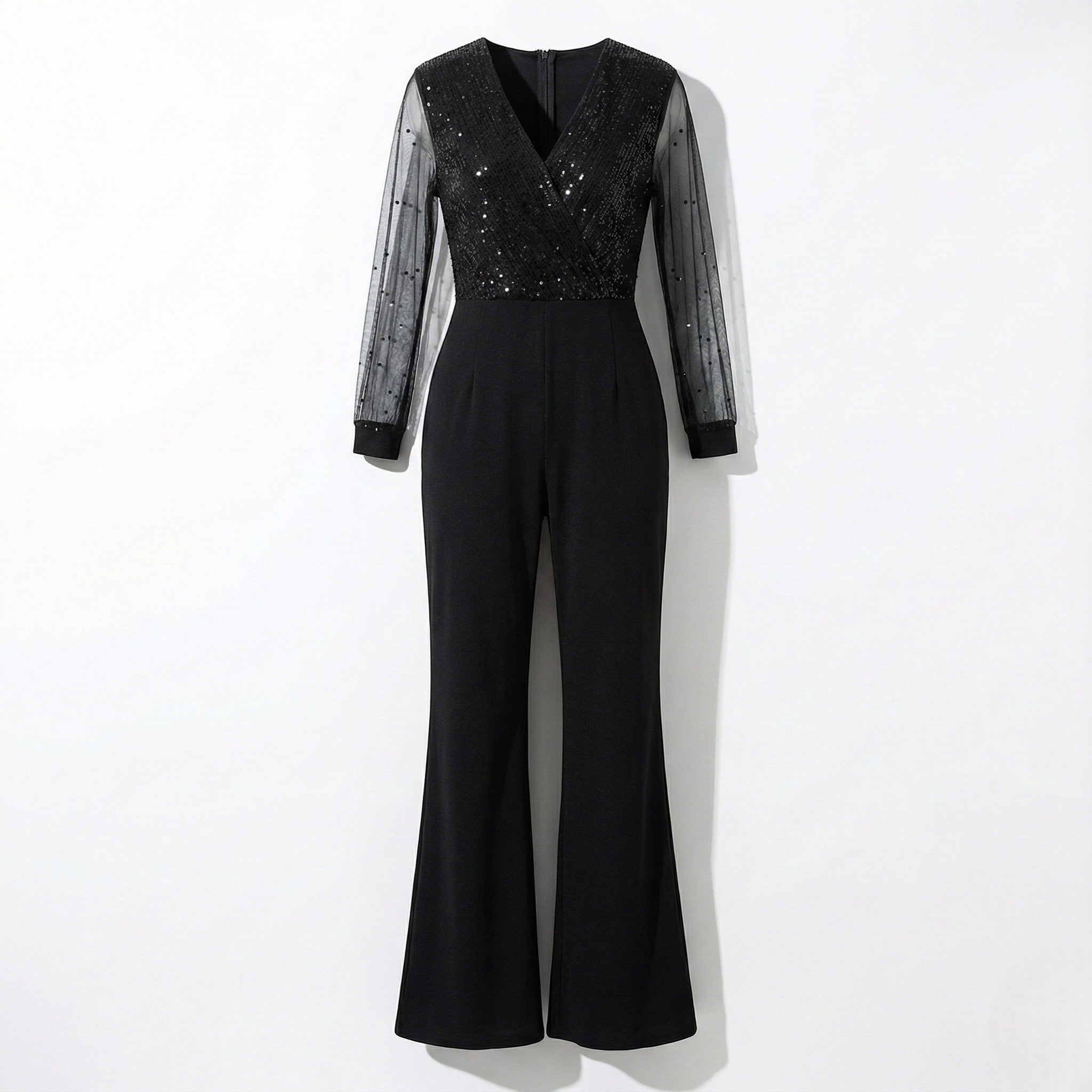 Emma - Women's Jumpsuit with Sequin Bodice and Wide - Leg Trousers - Sets - Black - Jones & Smith