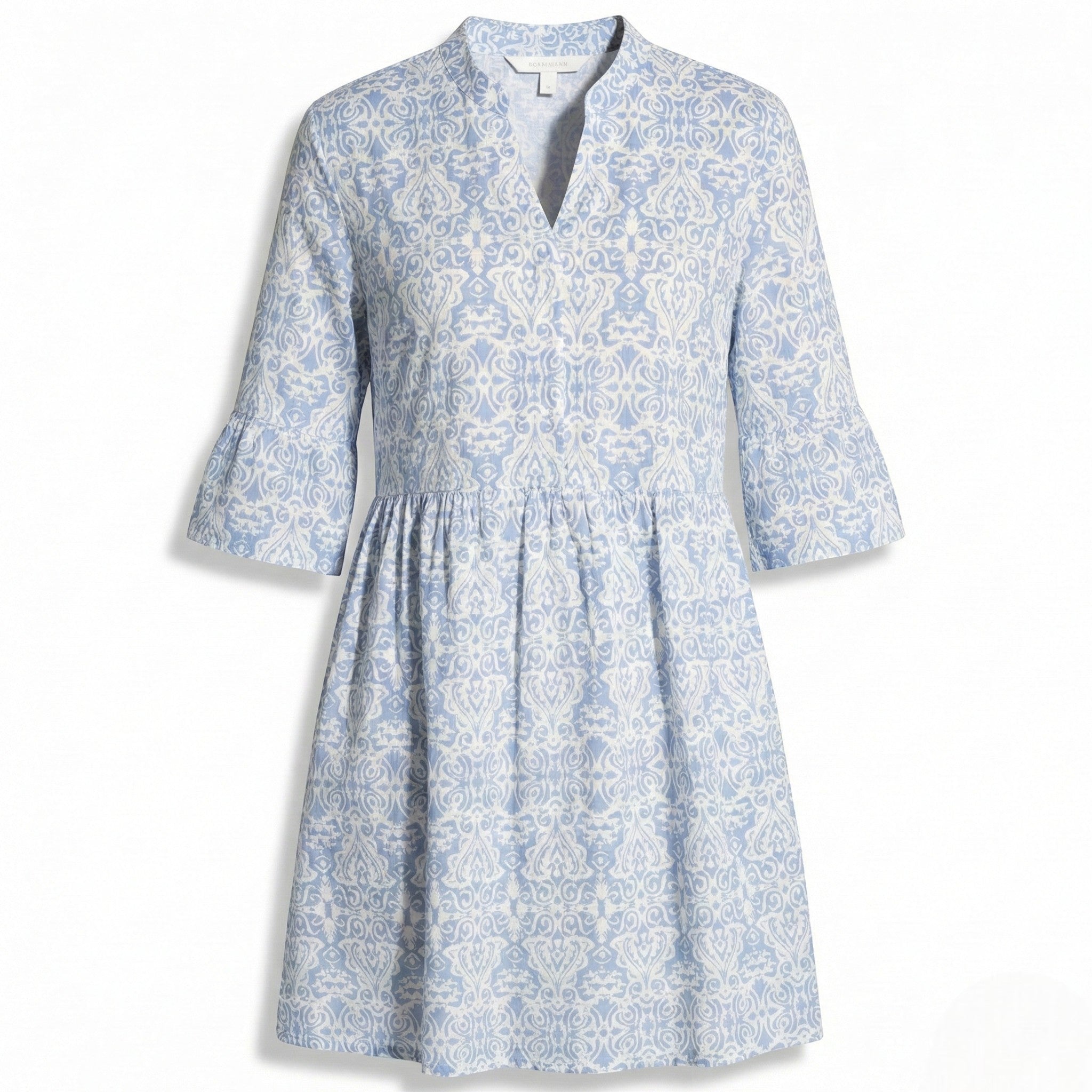 Fiona - Women’s Printed Boho Midi Dress with Flared Sleeves - Women Dress - Blue - Jones & Smith