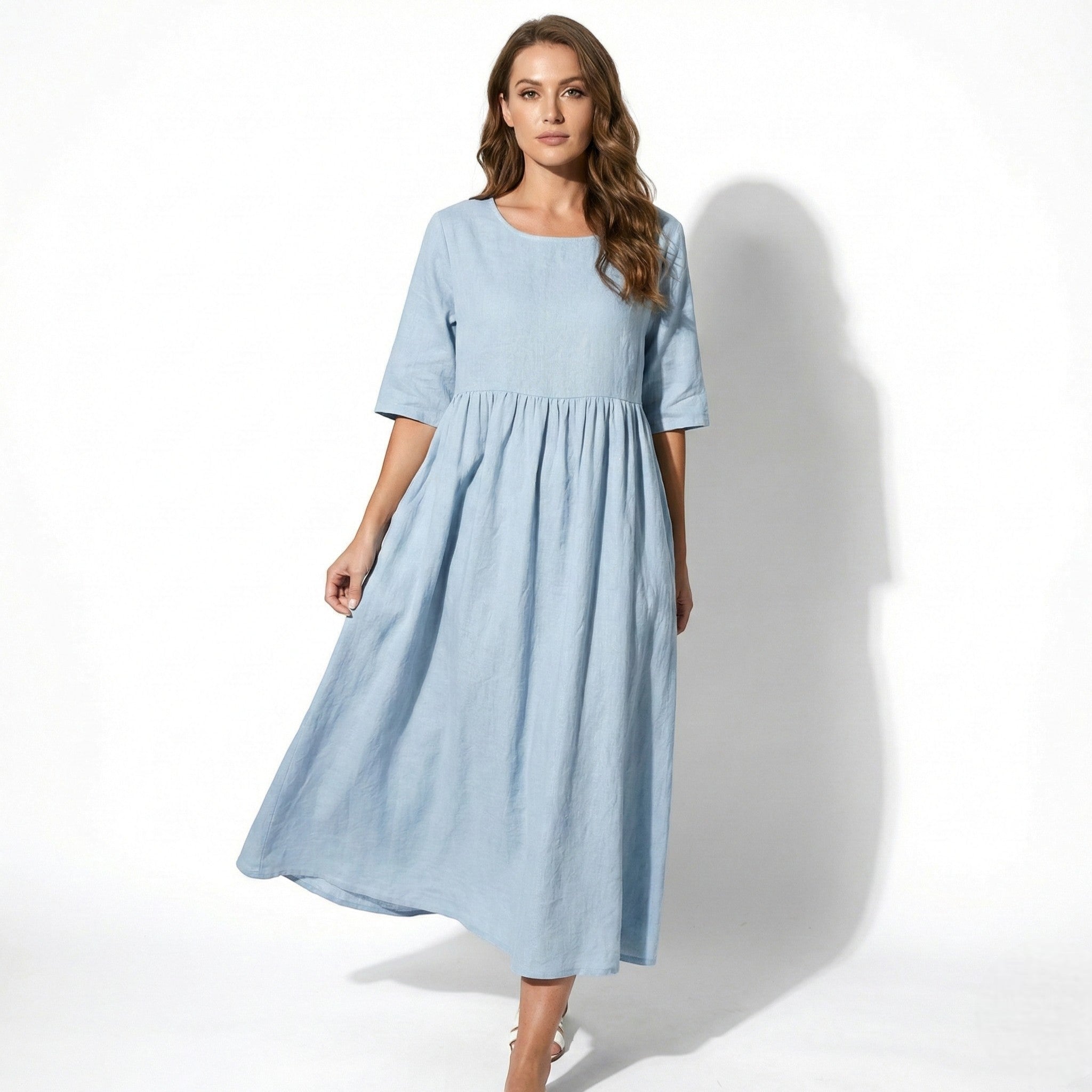 Florence - Women's Breathable Midi Dress with Functional Pockets - Dress - Sky Blue - Jones & Smith