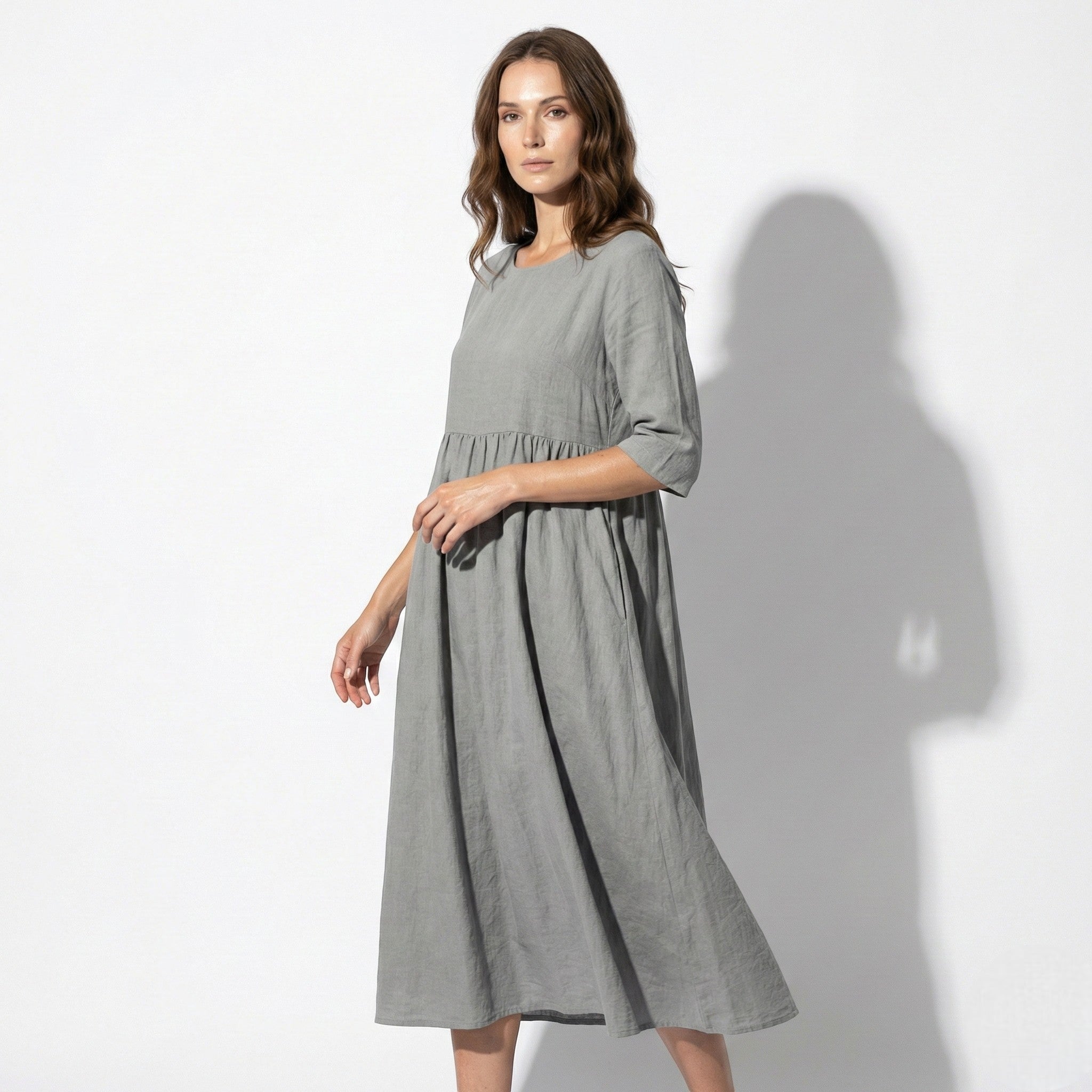 Florence - Women's Breathable Midi Dress with Functional Pockets - Dress - Light Grey - Jones & Smith