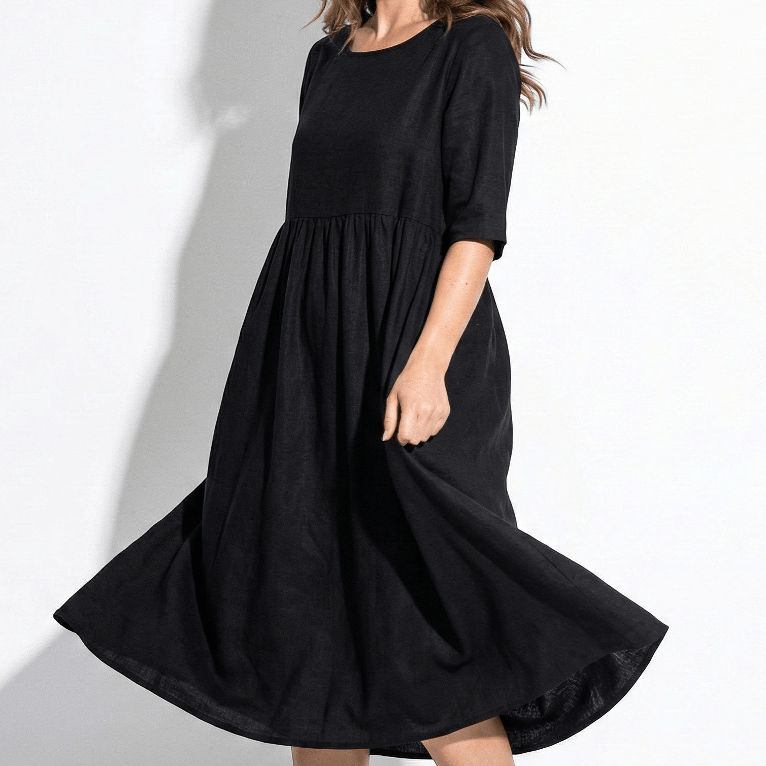 Florence - Women's Breathable Midi Dress with Functional Pockets - Dress - Black - Jones & Smith