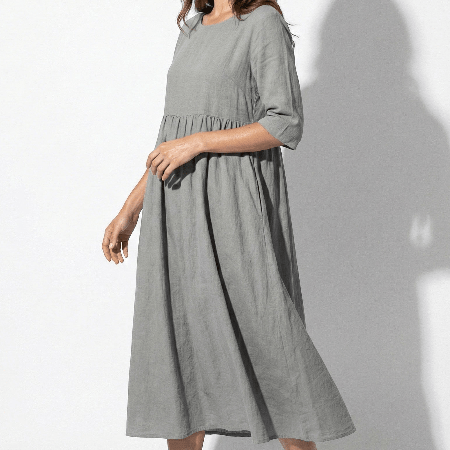 Florence - Women's Breathable Midi Dress with Functional Pockets - Dress - Light Grey - Jones & Smith