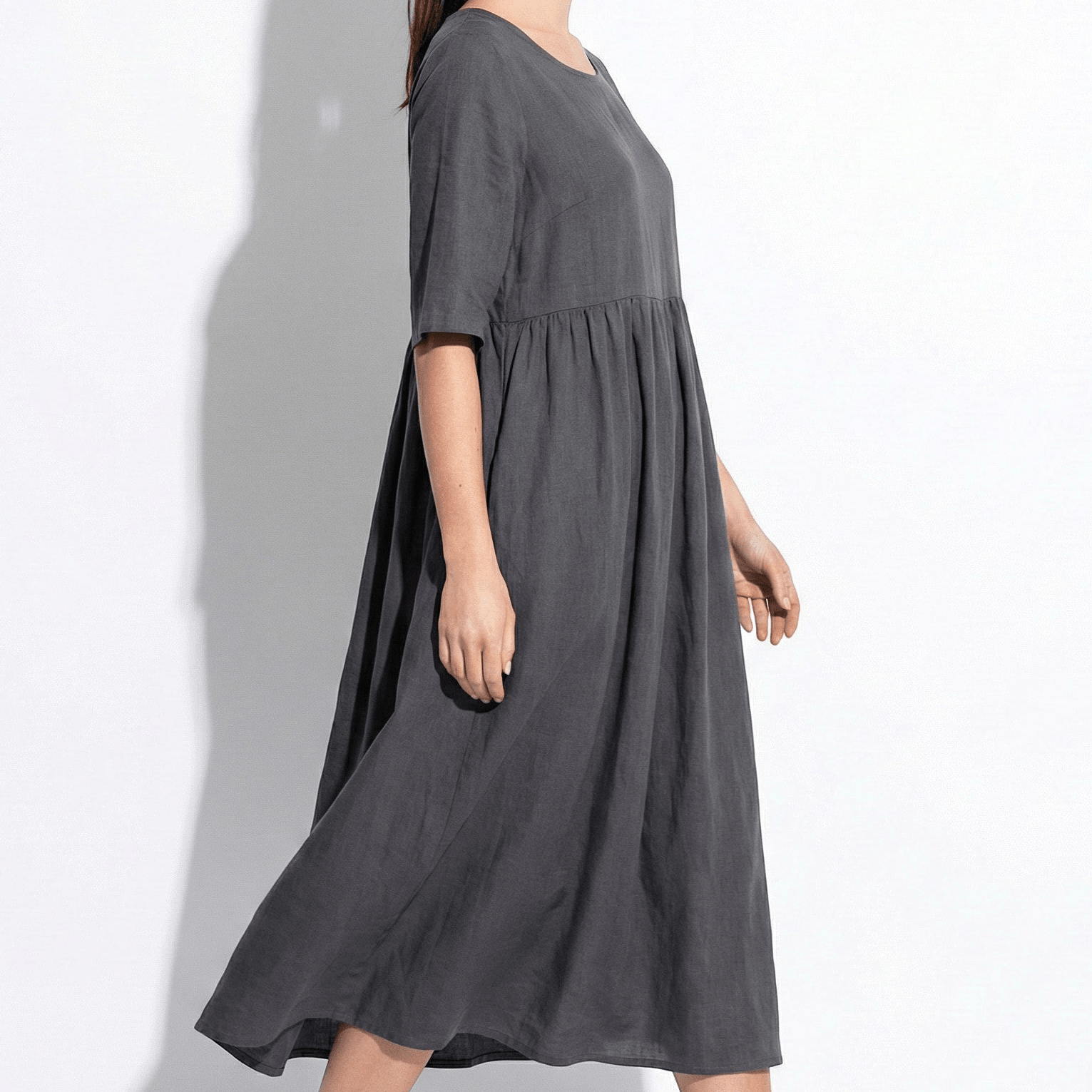 Florence - Women's Breathable Midi Dress with Functional Pockets - Dress - Dark Grey - Jones & Smith