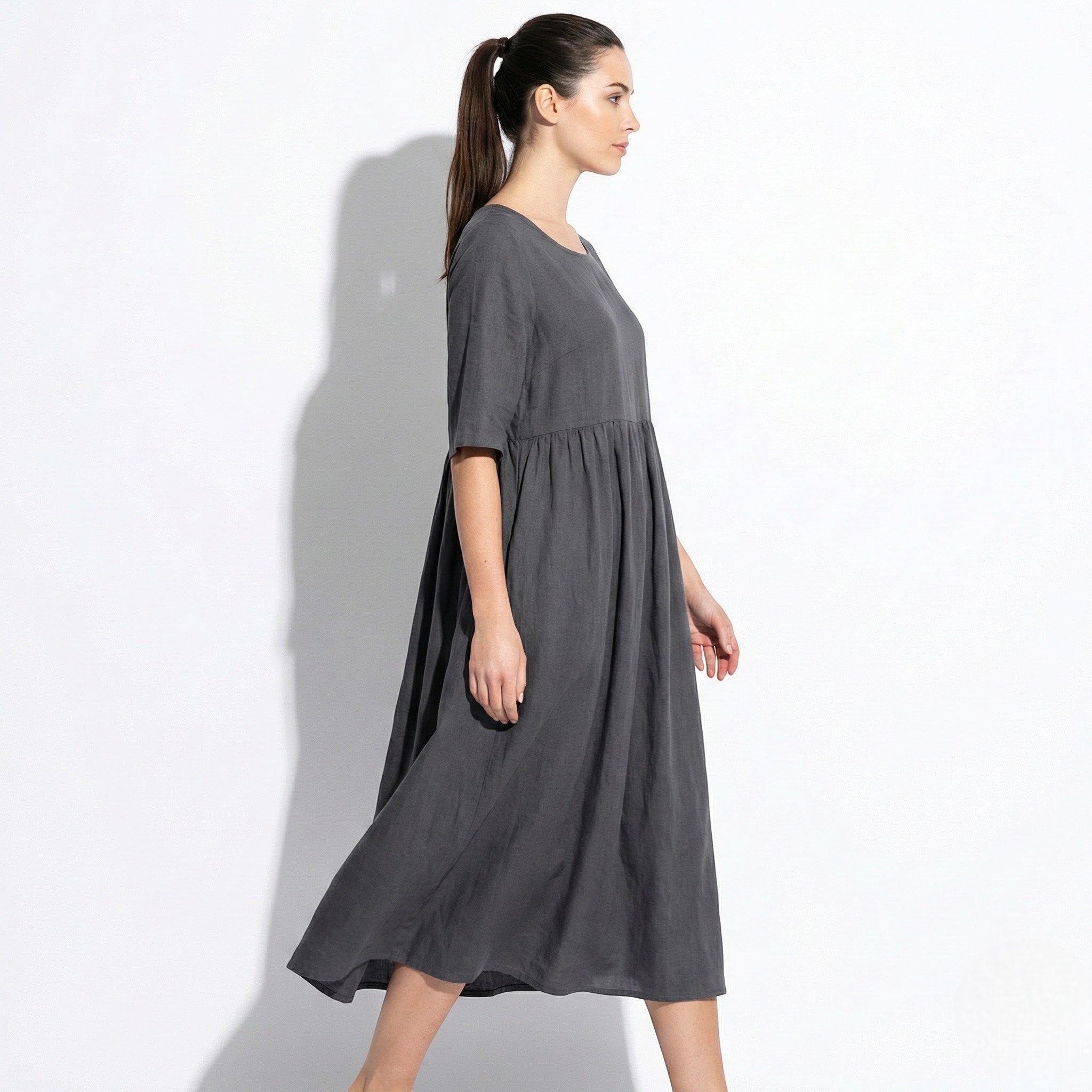 Florence - Women's Breathable Midi Dress with Functional Pockets - Dress - Dark Grey - Jones & Smith