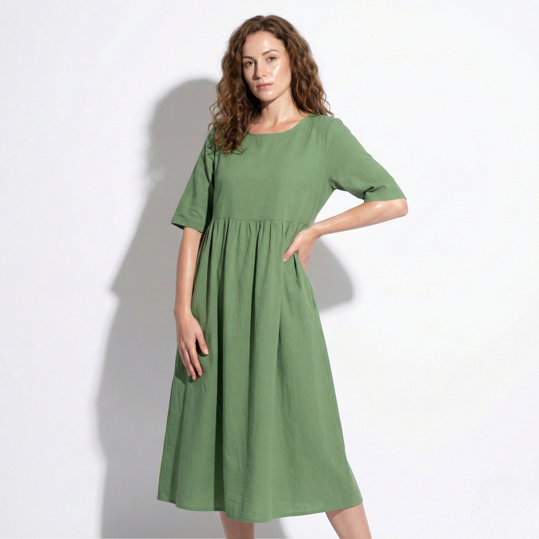 Florence - Women's Breathable Midi Dress with Functional Pockets - Dress - Light Green - Jones & Smith