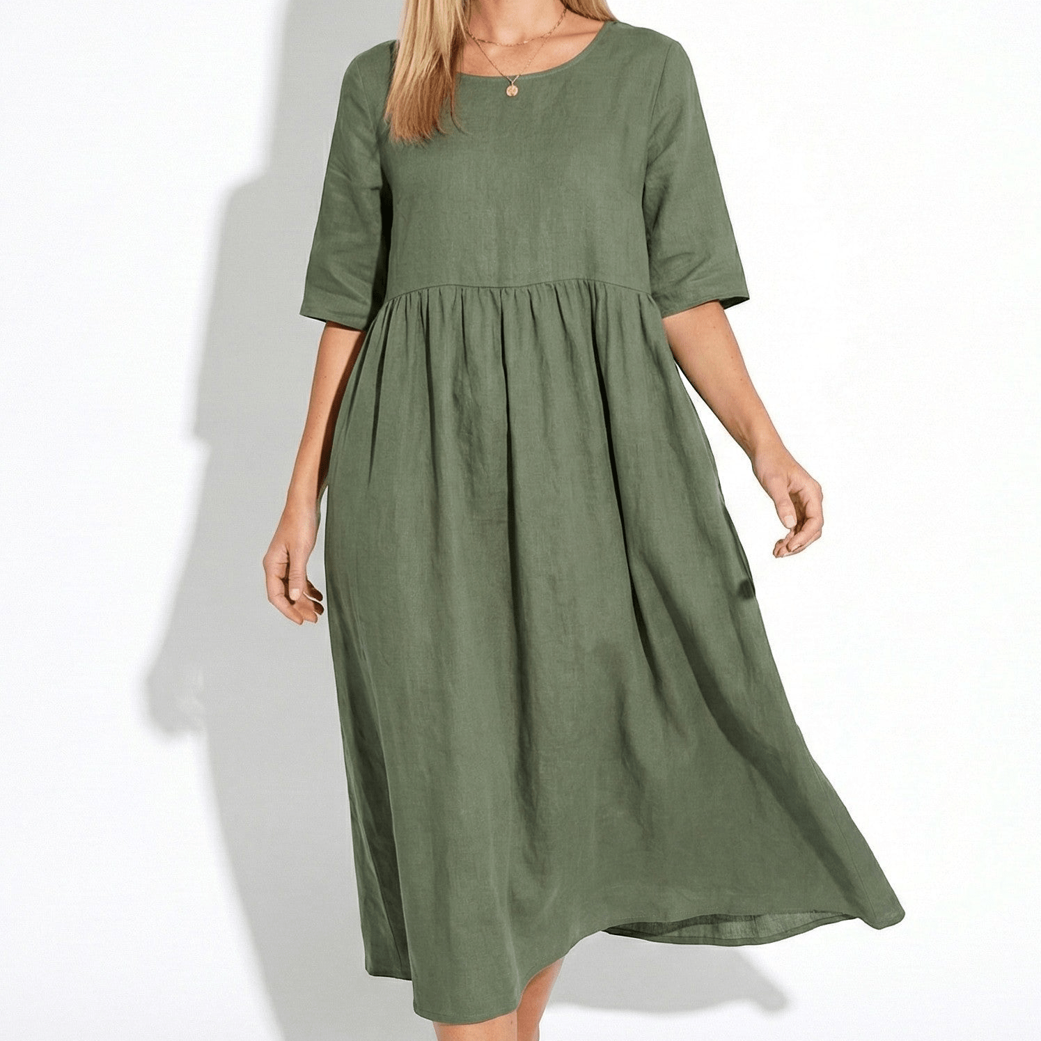 Florence - Women's Breathable Midi Dress with Functional Pockets - Dress - Green - Jones & Smith