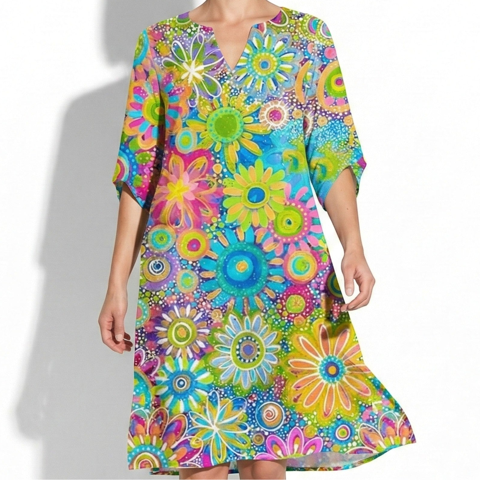 Florence - Women's Floral Print V - Neck Midi Dress - Women Dress - Green - Jones & Smith